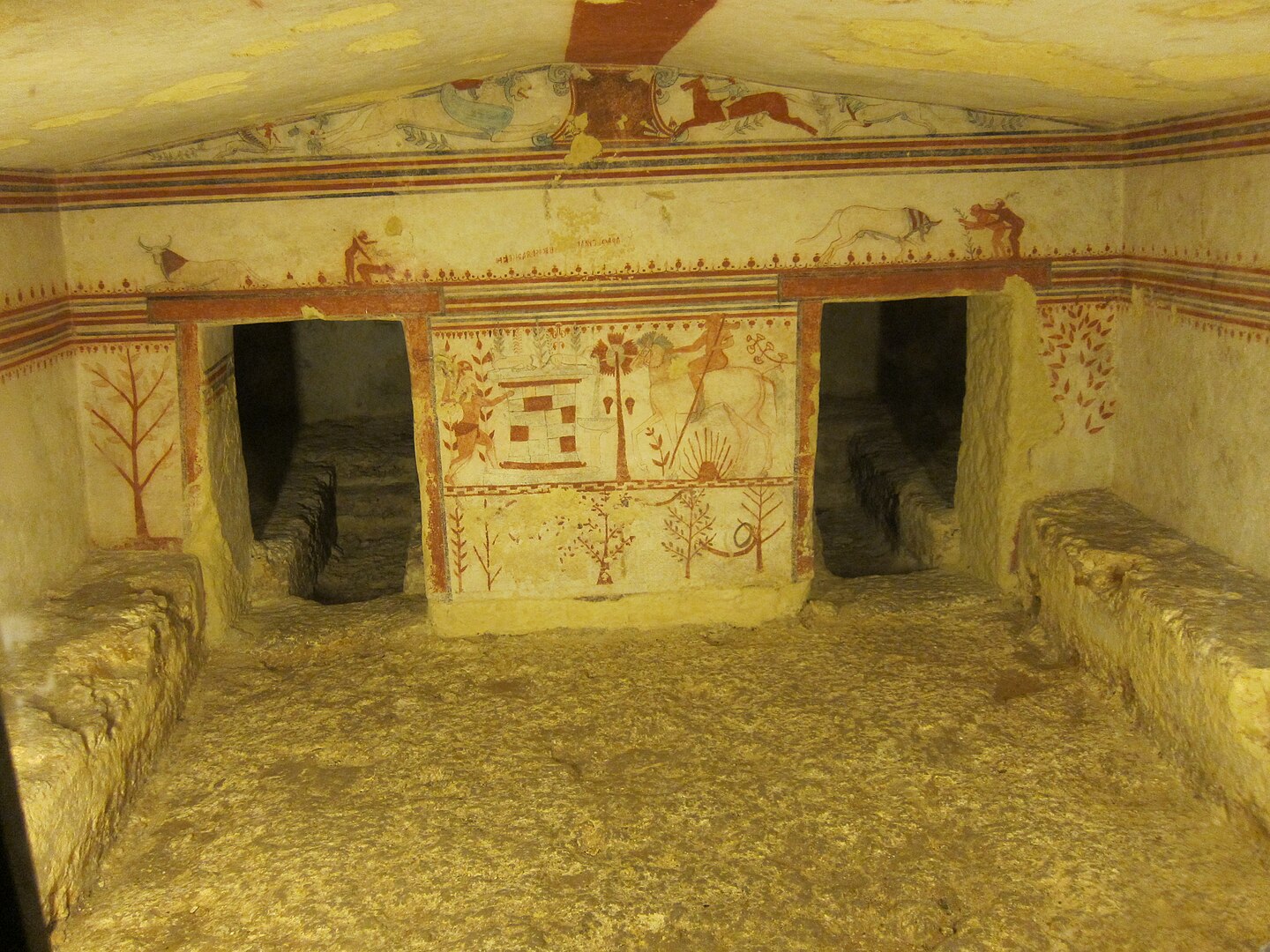 Interior of an Etruscan painted tomb in Tarquinia