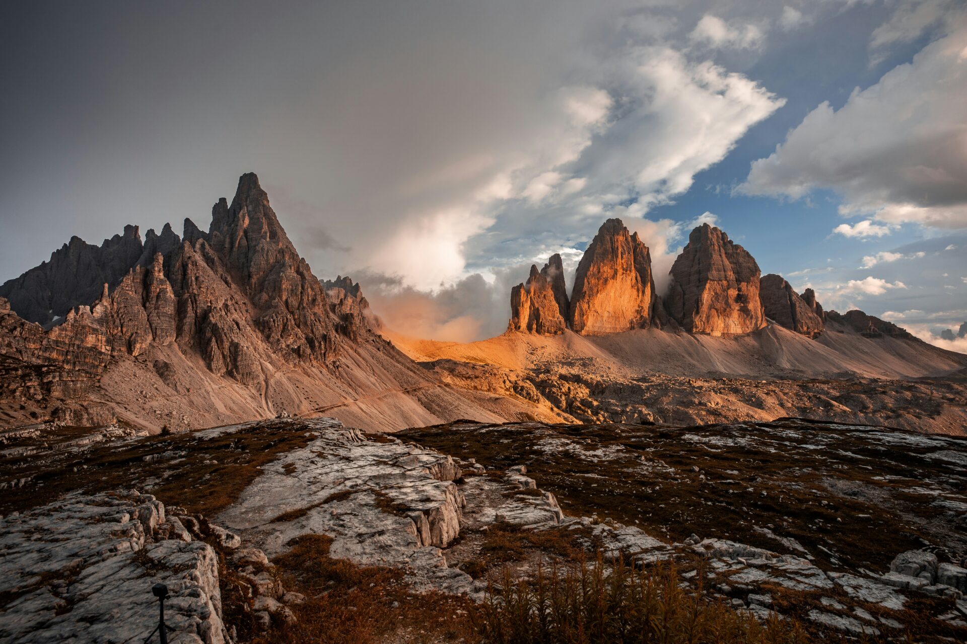 Tre Cime di Lavaredo during sunrise or sunset