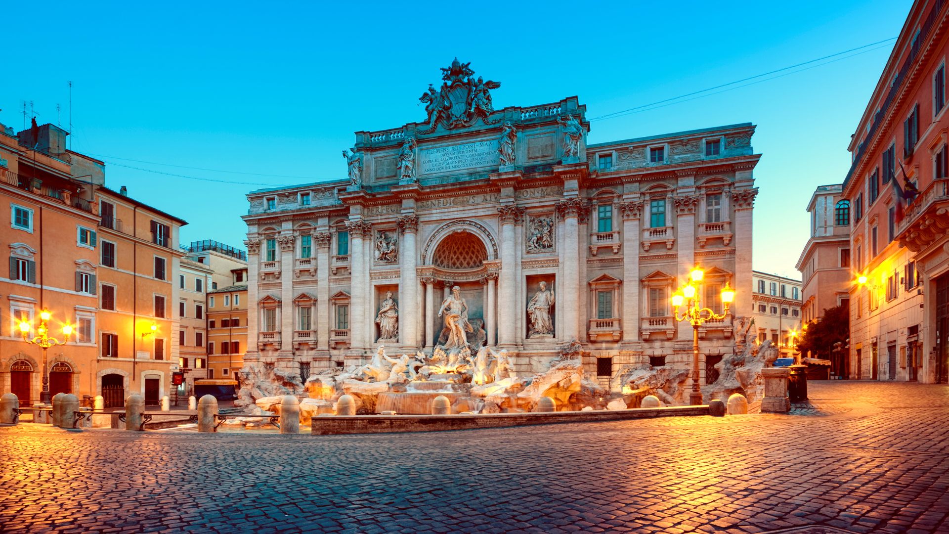 Image shows The Trevi Fountain, Rome.