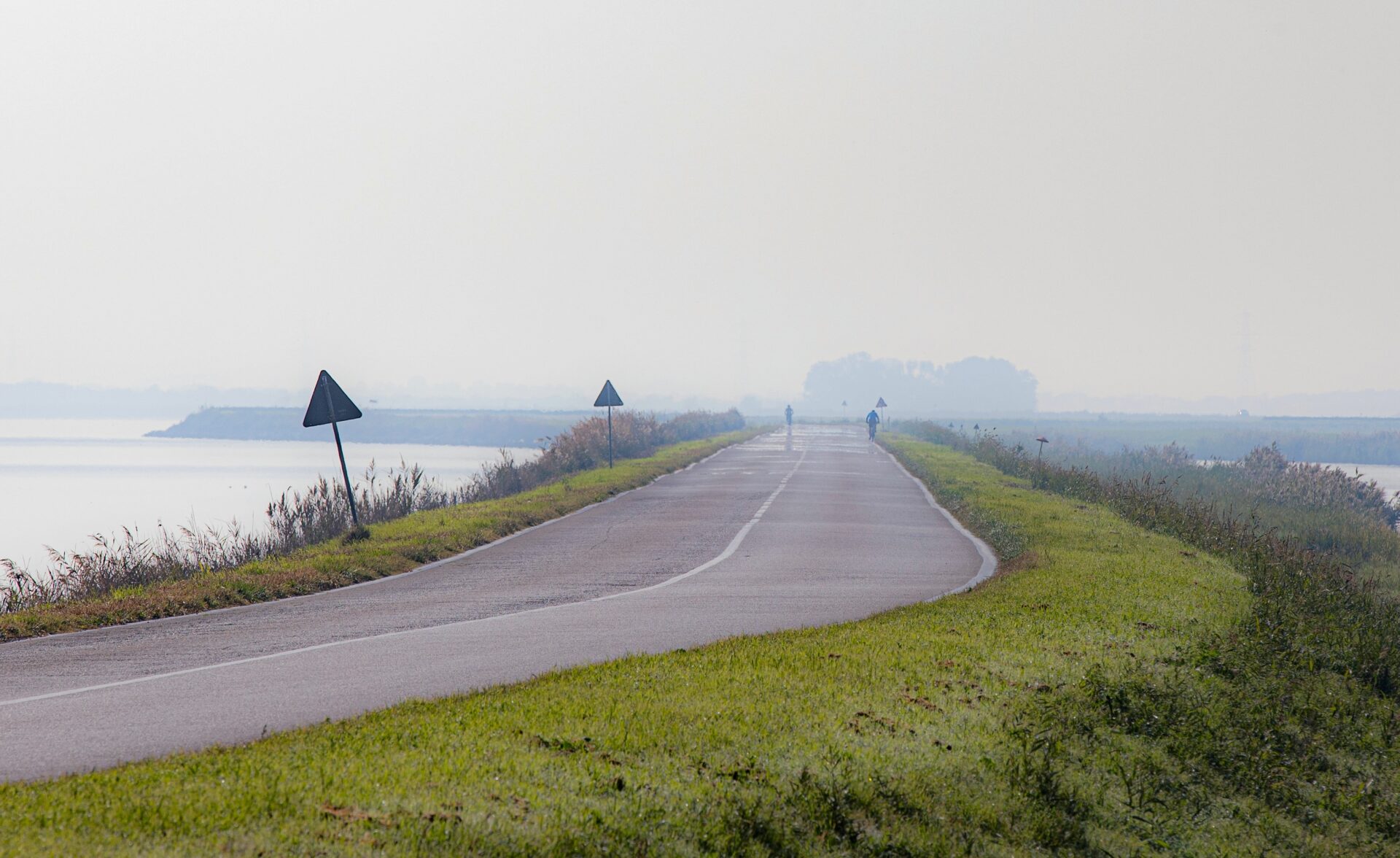 Road near a river in Valli di Comacchio