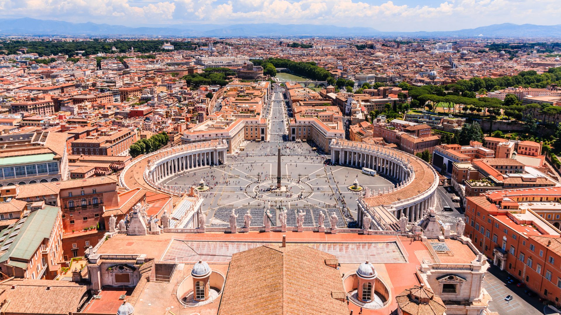 Image shows aerial view of the Vatican City