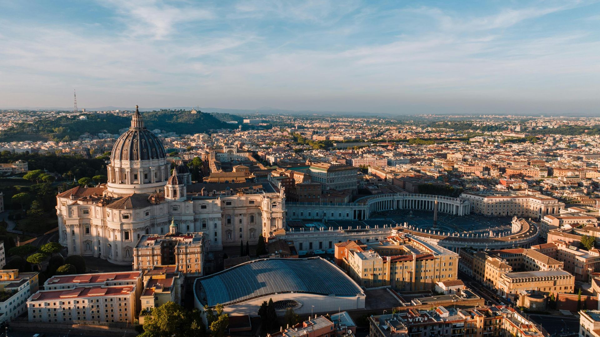  Image shows aerial view of the Vatican City. 