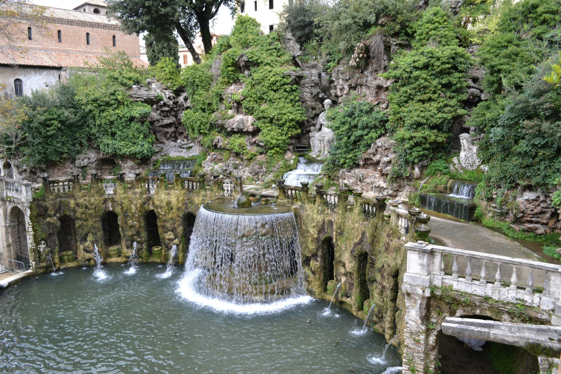 The famous fountains of Villa d’Este in Tivoli, Italy