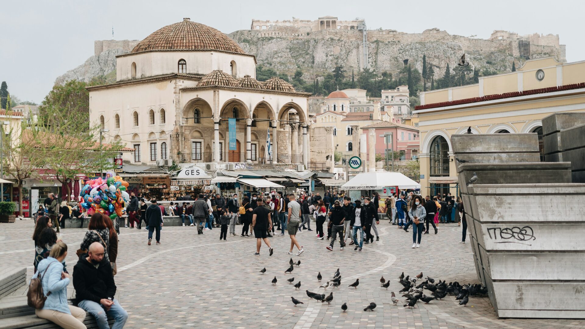 A crowd at a square in Athens