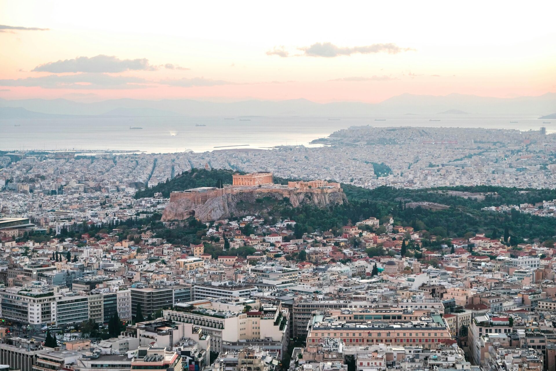 Acropolis in Athens view from a hill