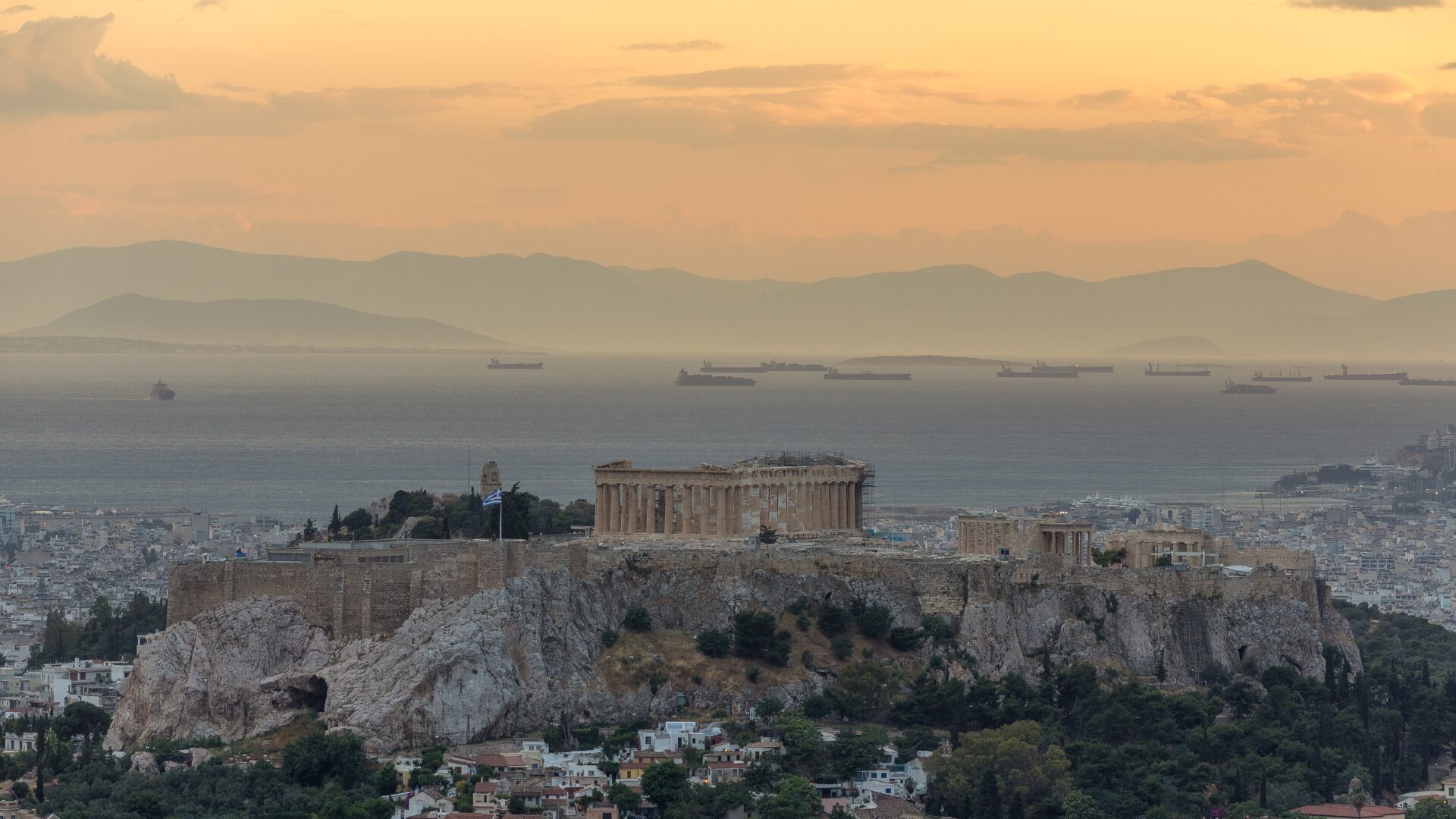 Acropolis over sunset in Athens