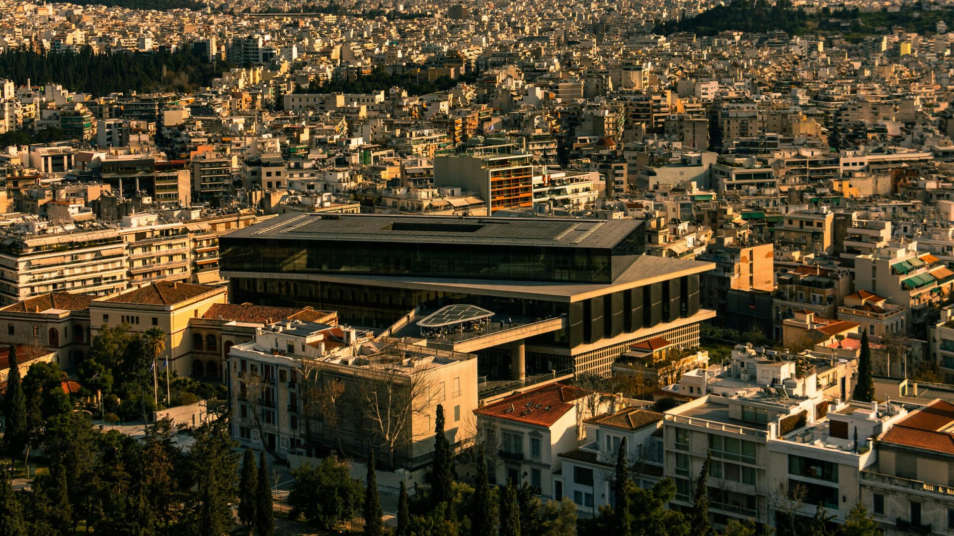 Aerial View of Athens with Acropolis Museum