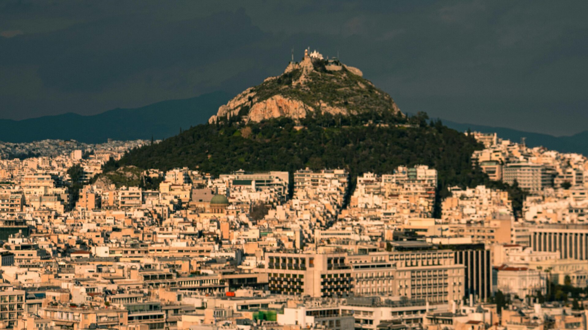 Aerial View of Lycabettus Hill in Athens, Greece
