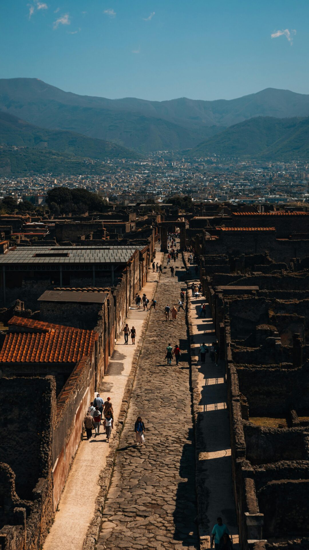 Aerial View of the Archaeological Site of Pompeii in Italy