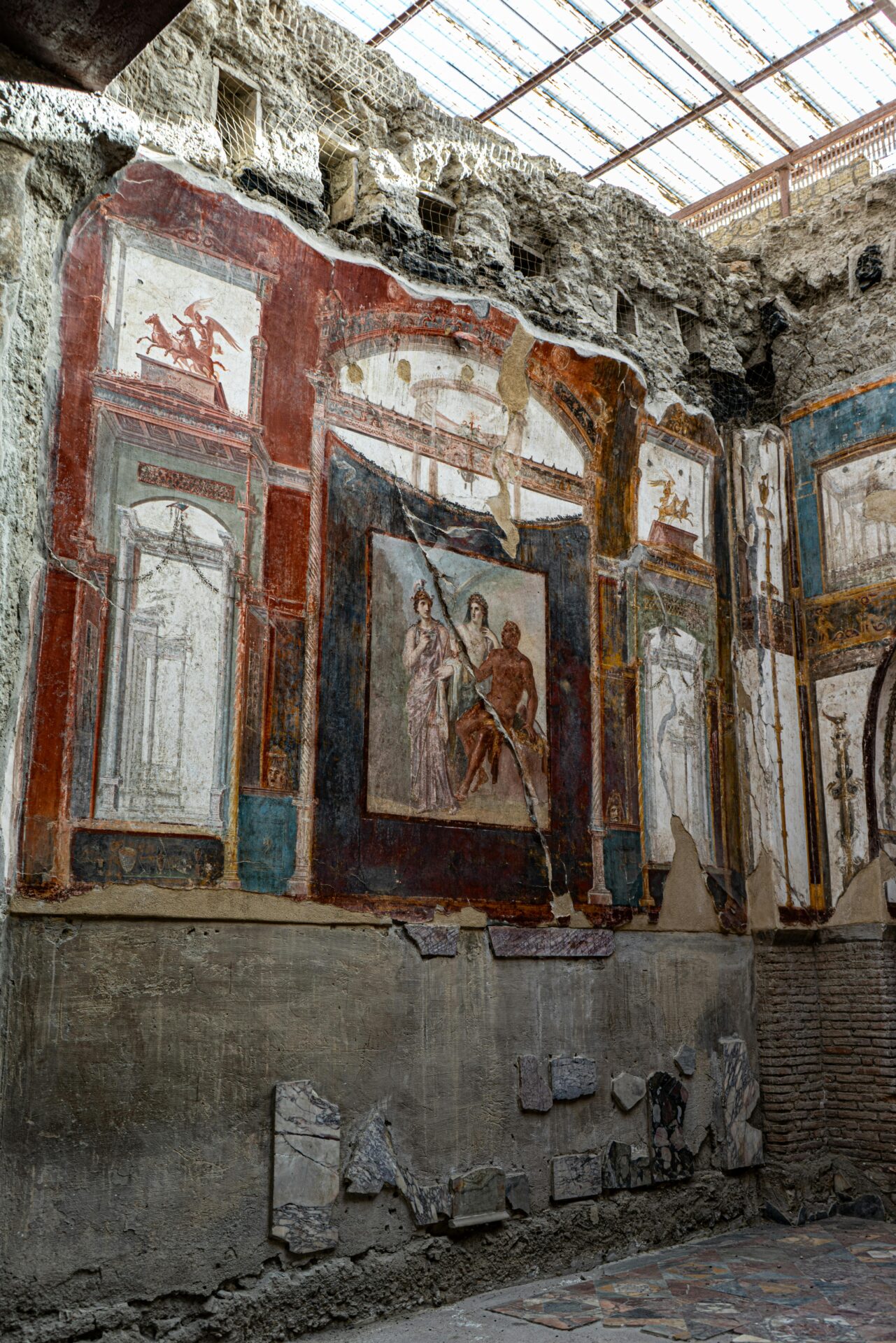 Ancient Roman Fresco in Ercolano Ruins in Herculaneum.