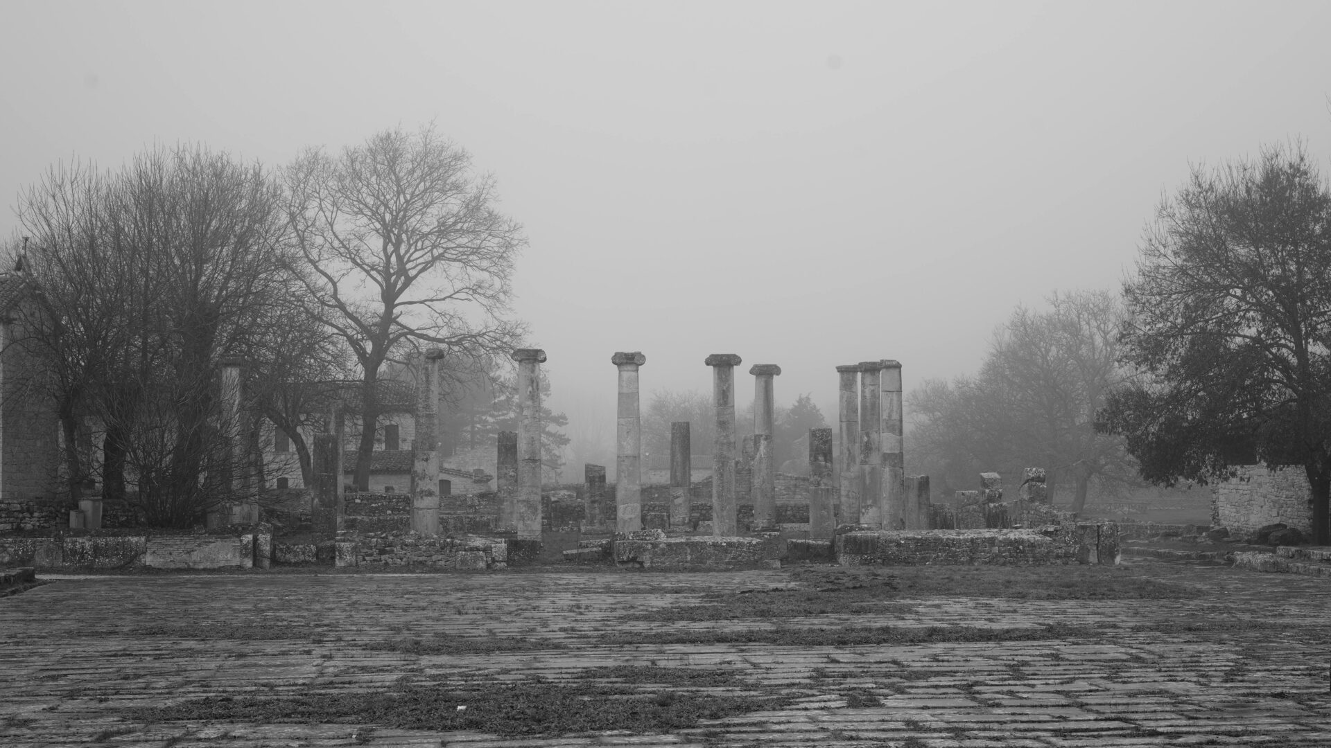 Ancient Roman Ruins in Misty Sepino, Italy