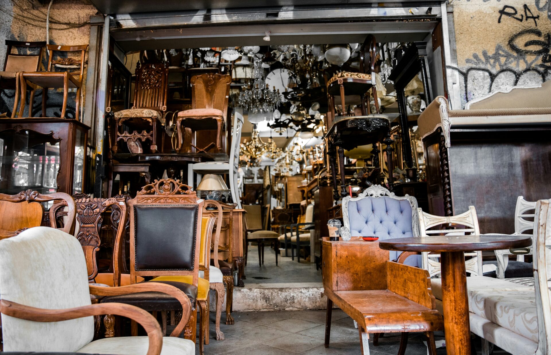 Antique shop displays in Athens
