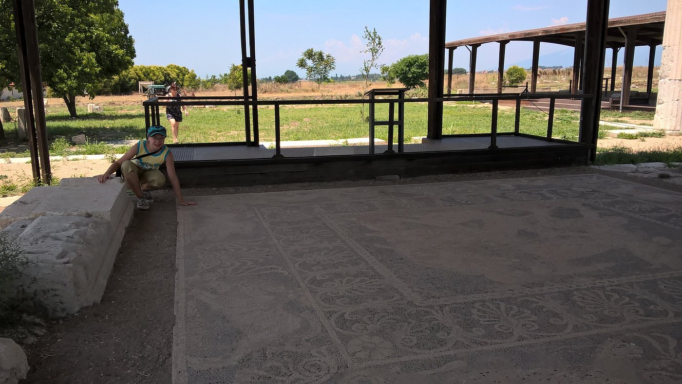 Ancient floor mosaic at the archaeological site in Pella