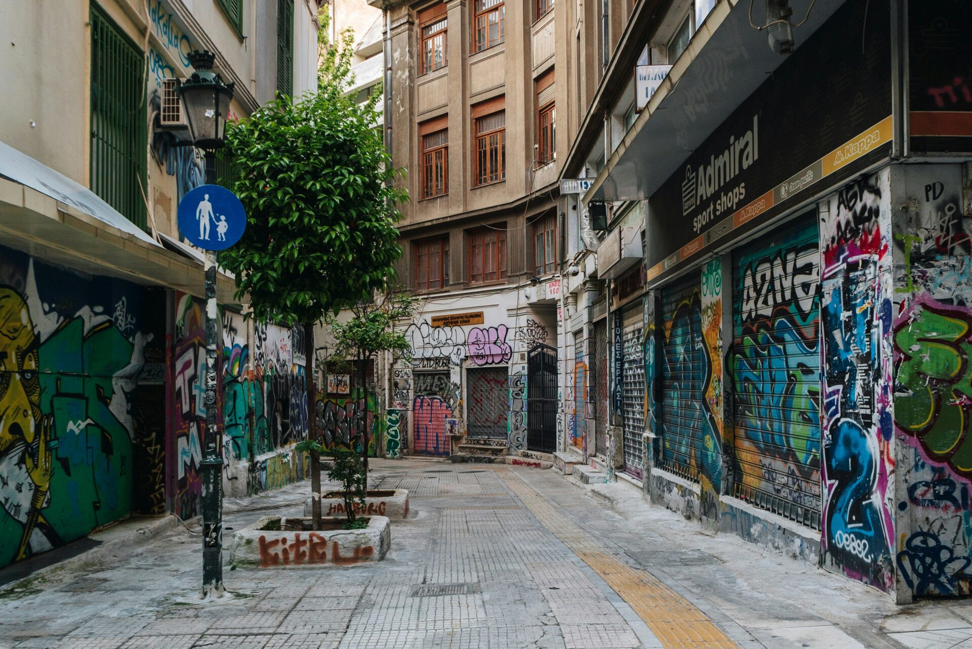 Athens, Greece - urban scene - street graffiti - alley