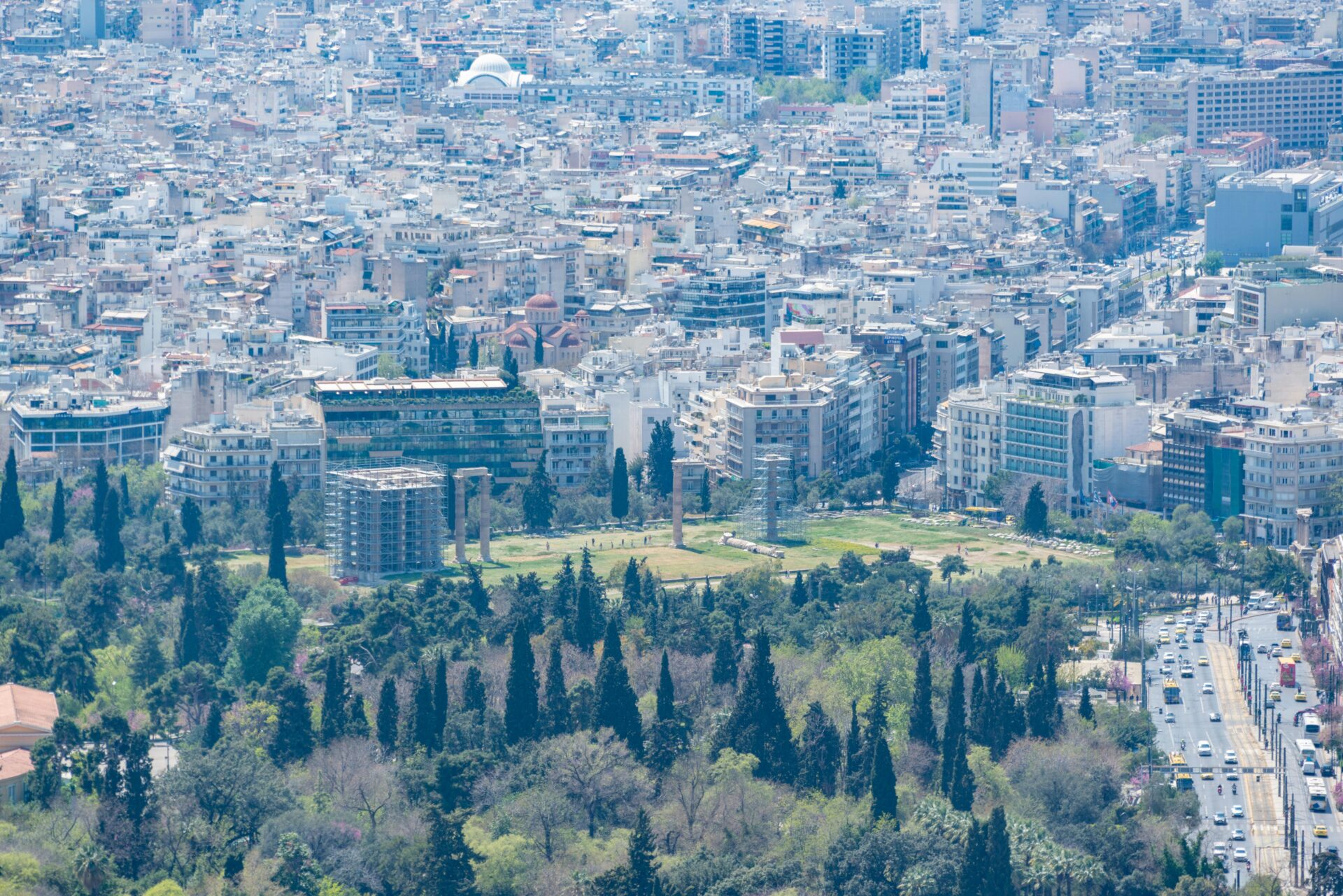 Athens city with ancient Greek ruins