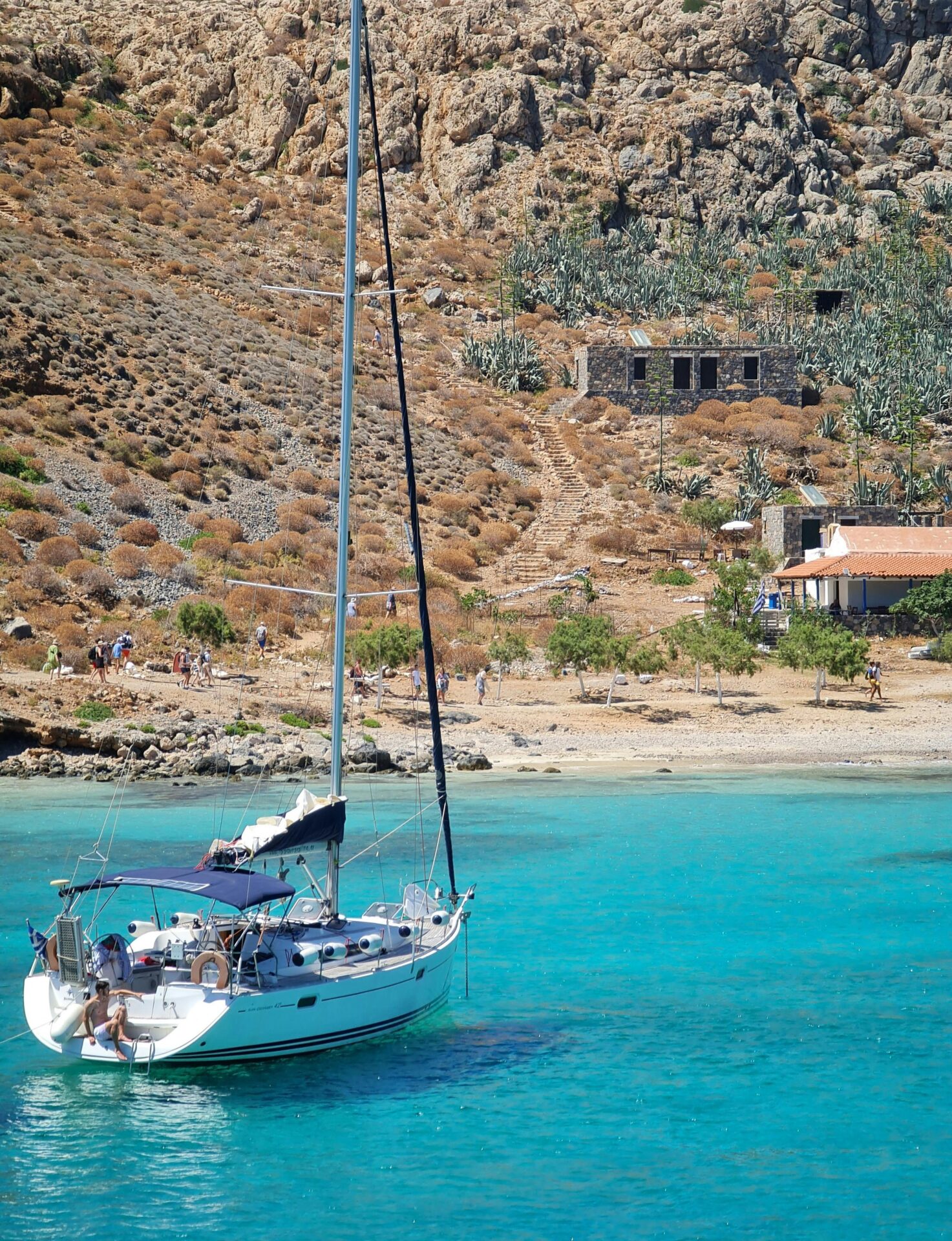 Boat anchored near the shore of Gramvousa Beach