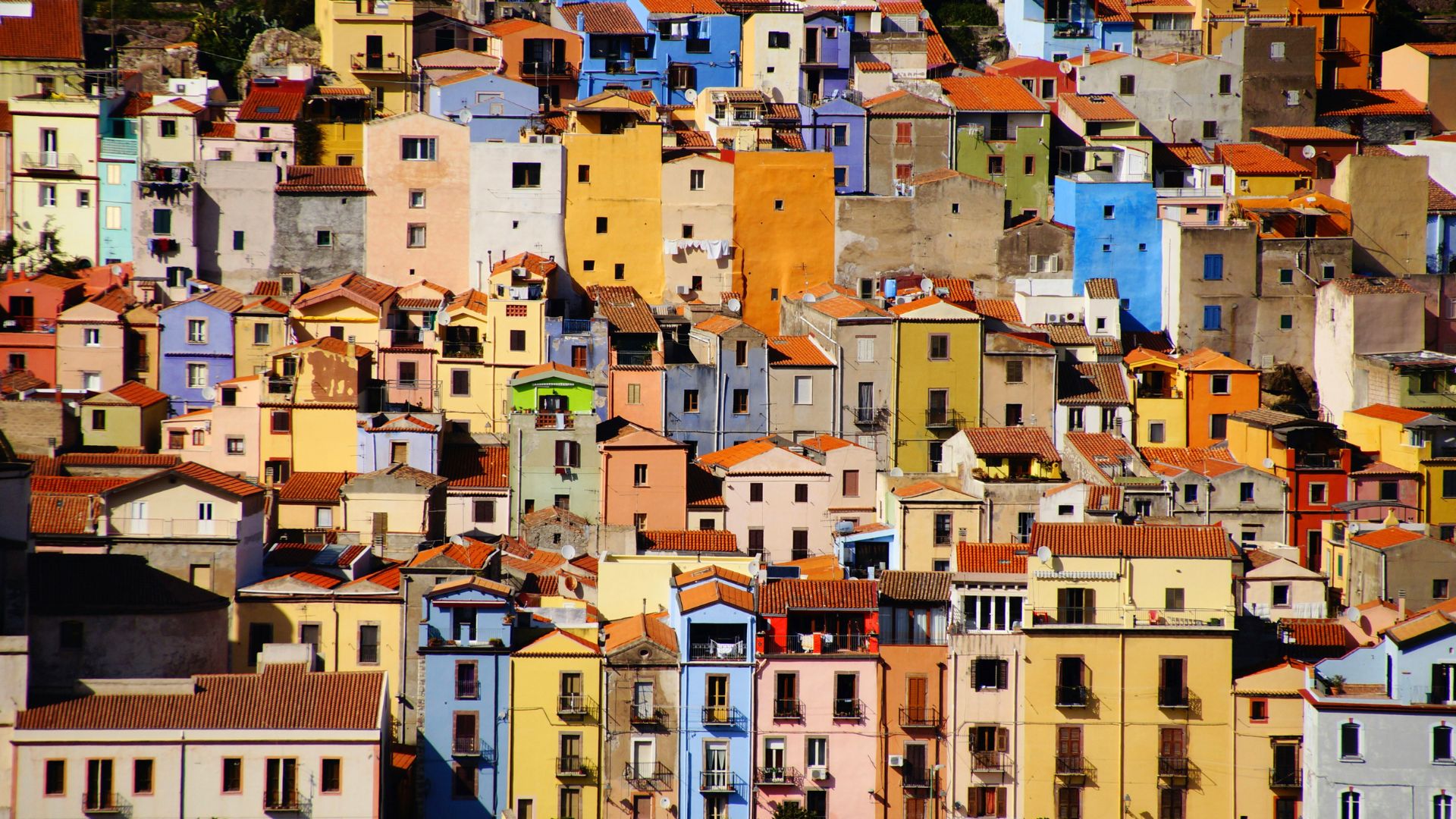 Colorful houses, and Temo river in Bosa, Sardinia, Italy