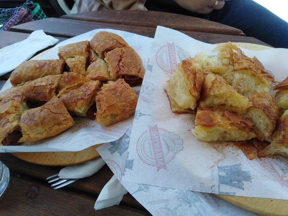 A serving of sweet bougatsa from Bougatsa Bantis in Thessaloniki