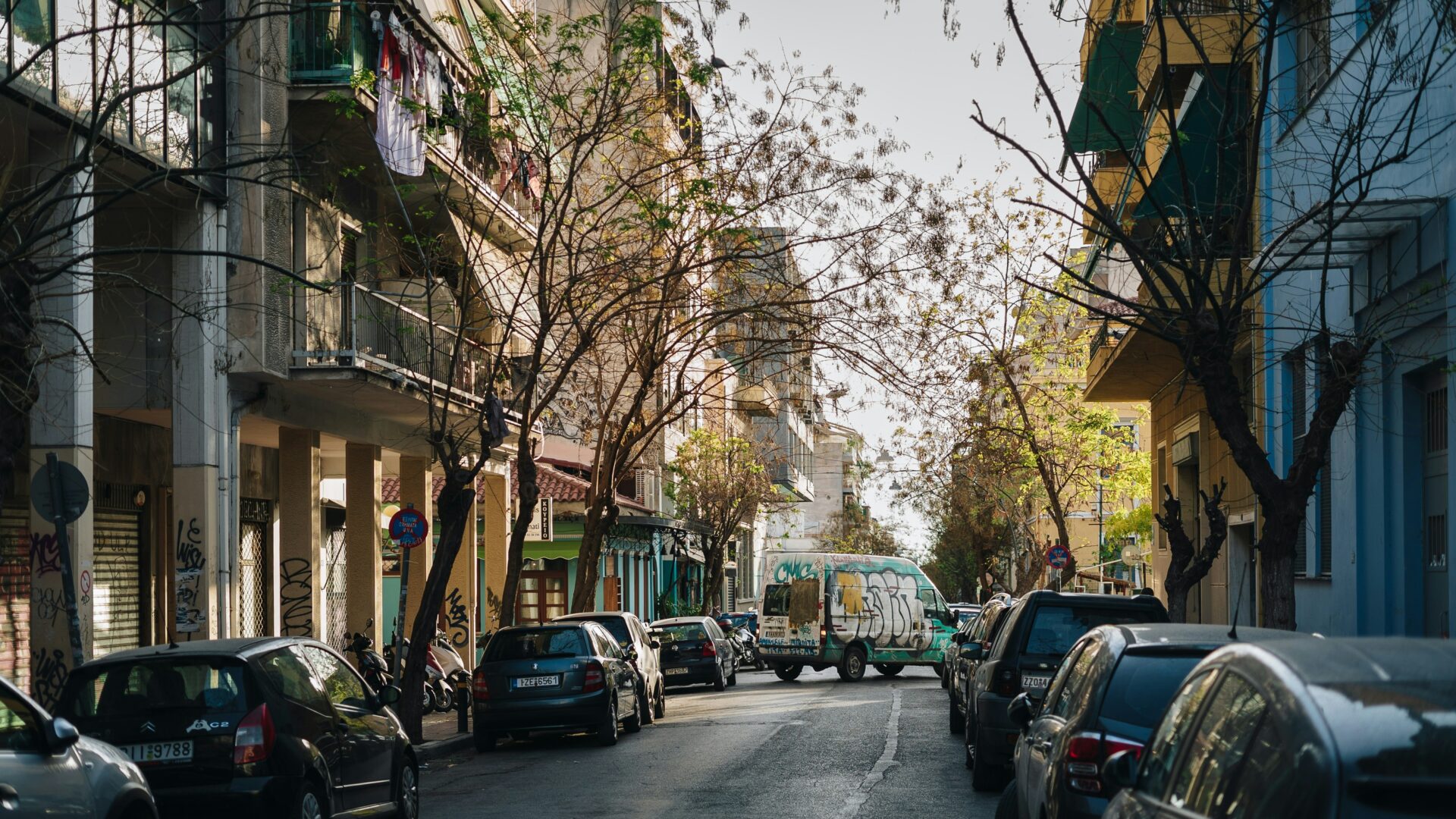 Cars parked at a street in Athens