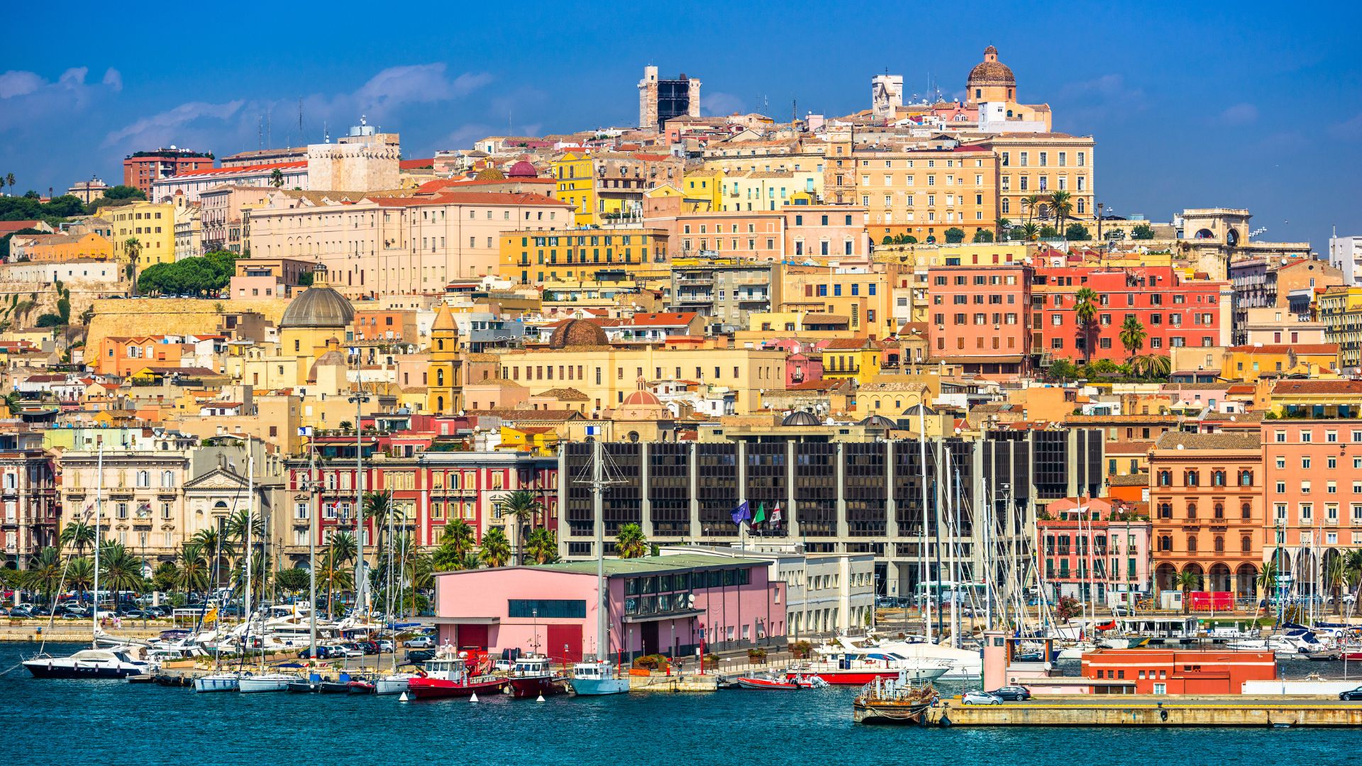 Colorful buildings in Castello district in Cagliari, Sardinia, Italy.
