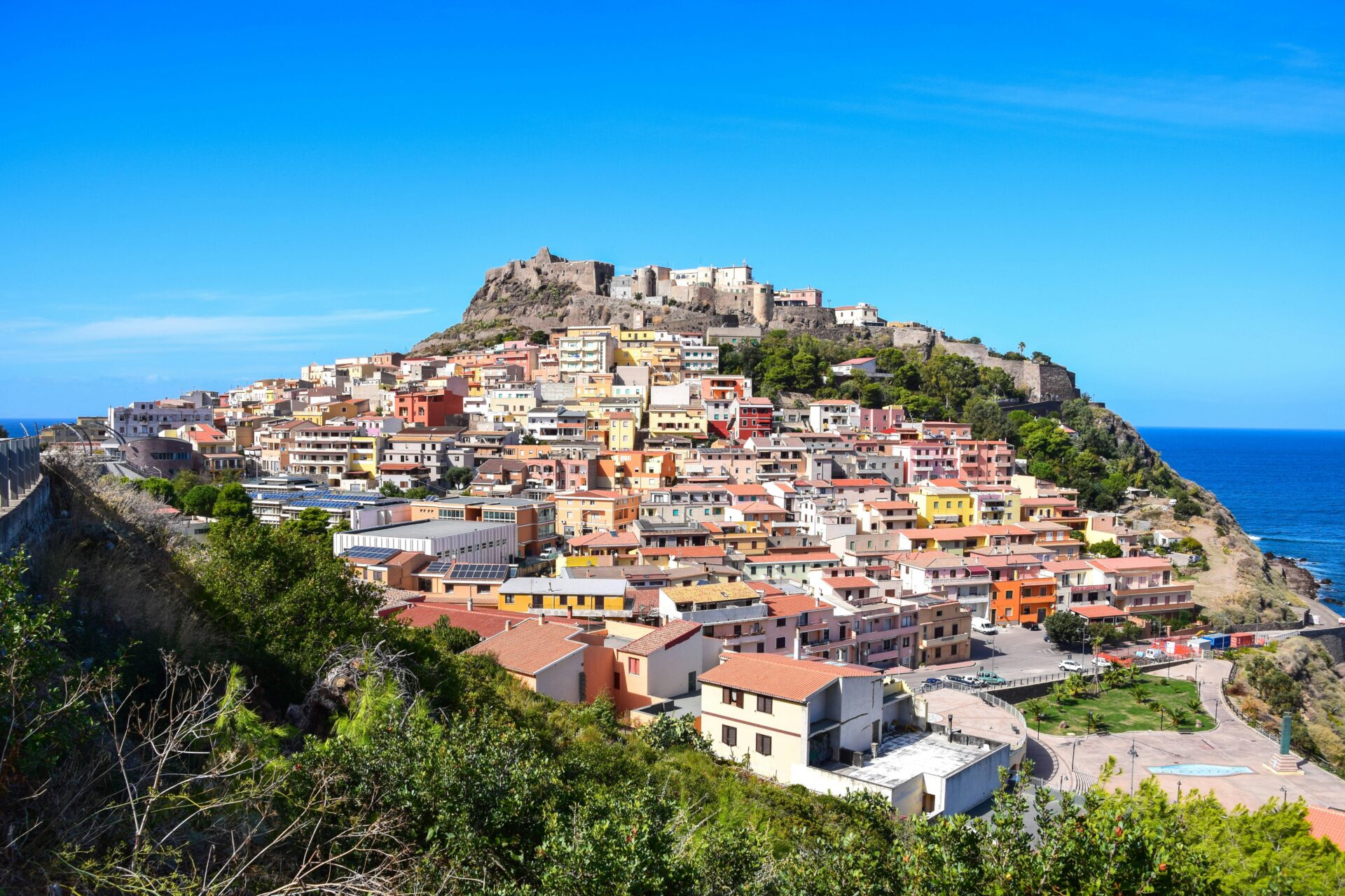 Aerial view of Castelsardo village on the Sardinian coast