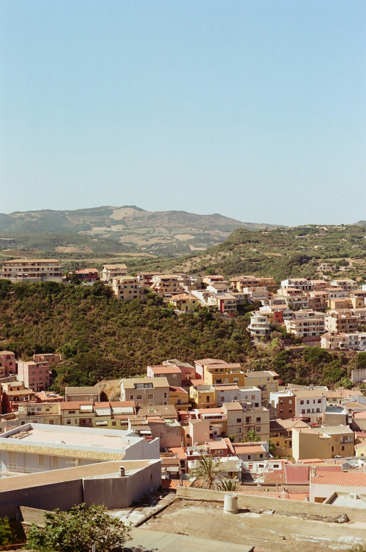 Mountain landscape in Sardinia with a hillside village