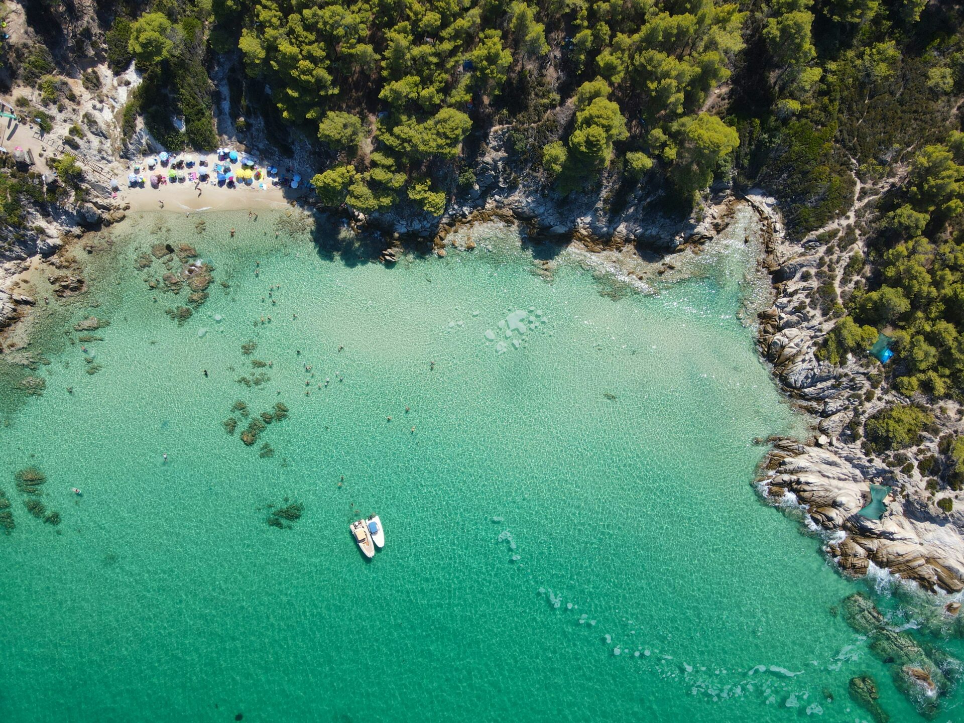 Remote beach in Sithonia, Chalkidiki, with crystal-clear turquoise waters