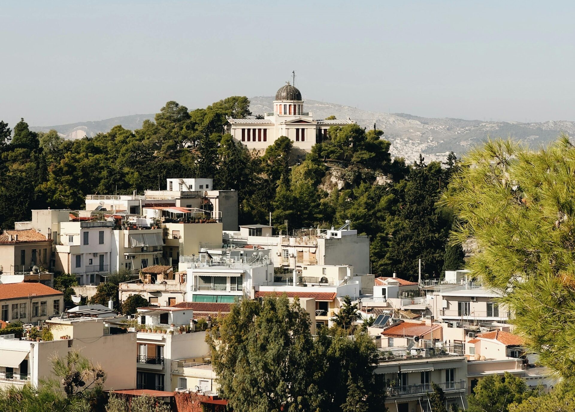 Clear Sky over Hill in Town - Athens Greece
