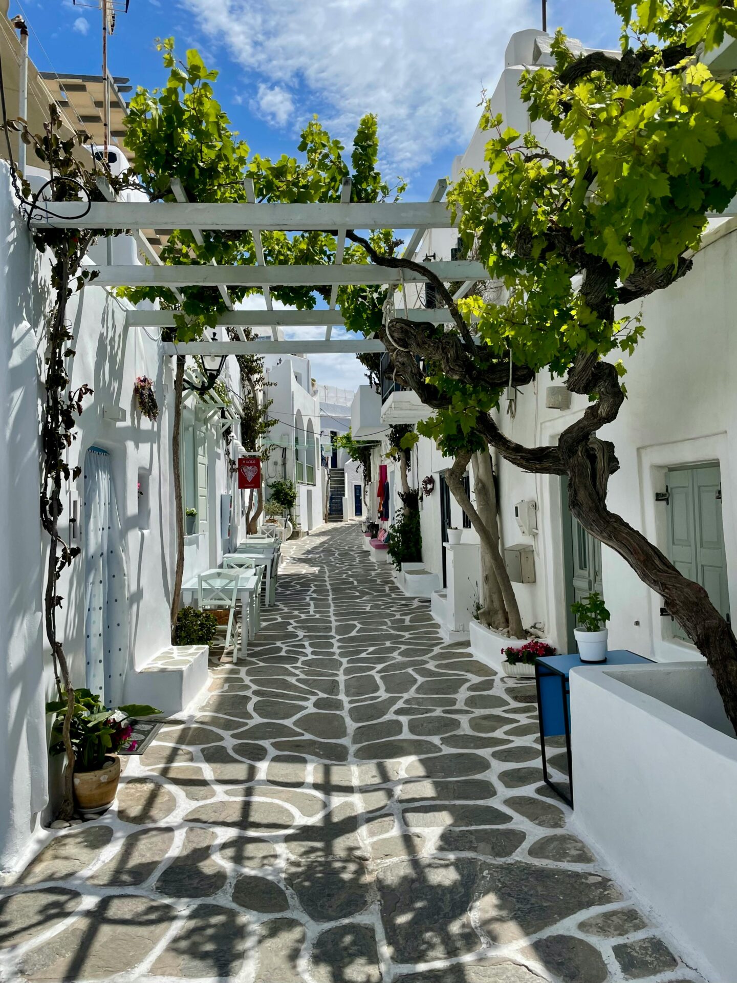 Cobblestone street in Naousa, Greece