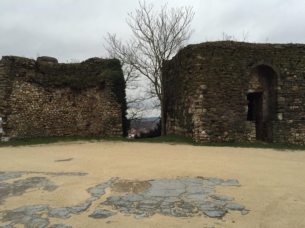 Close-up of the medieval stone walls and watchtowers of Didymoteicho Castle.