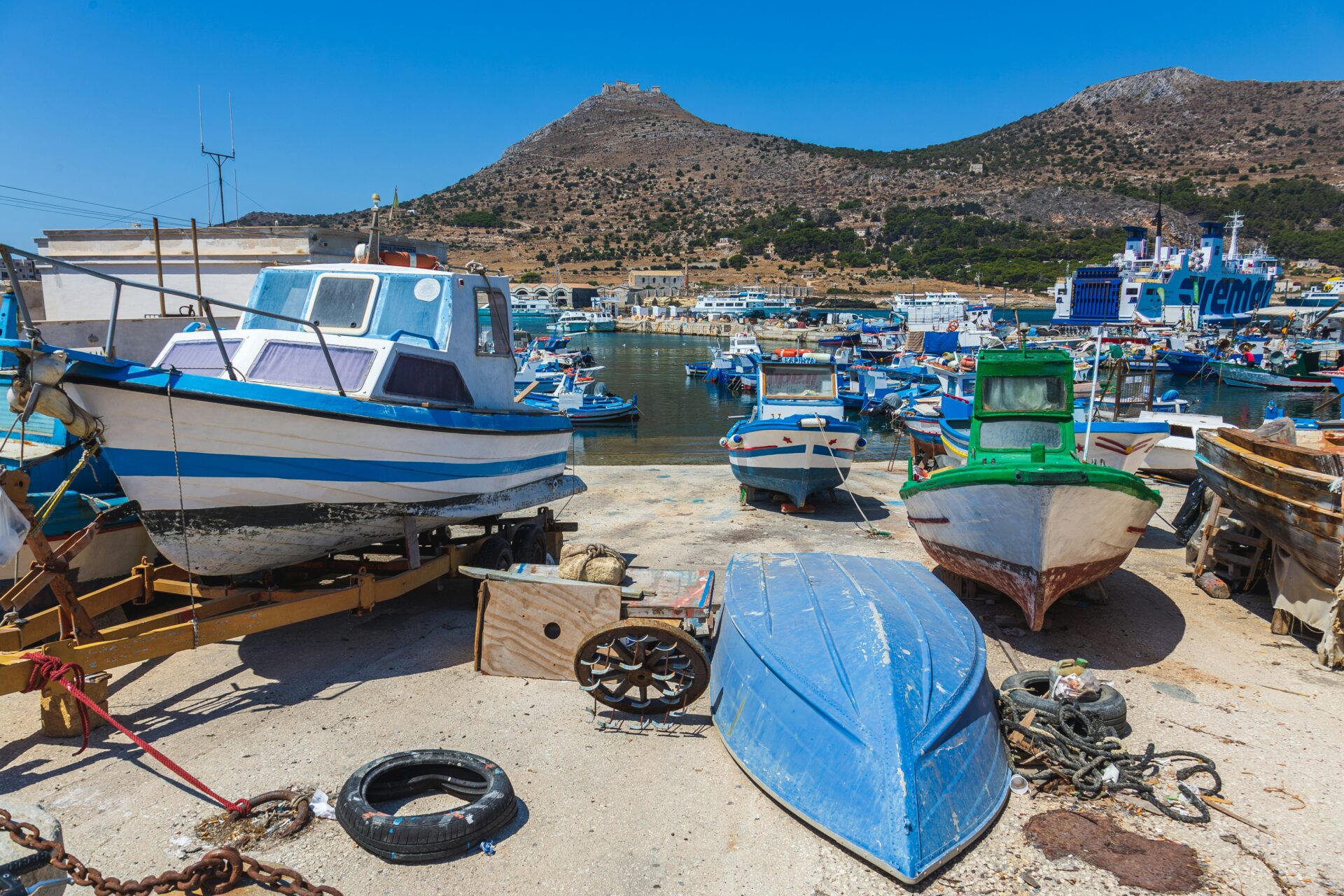 A sunlit coastal scene of Favignana
