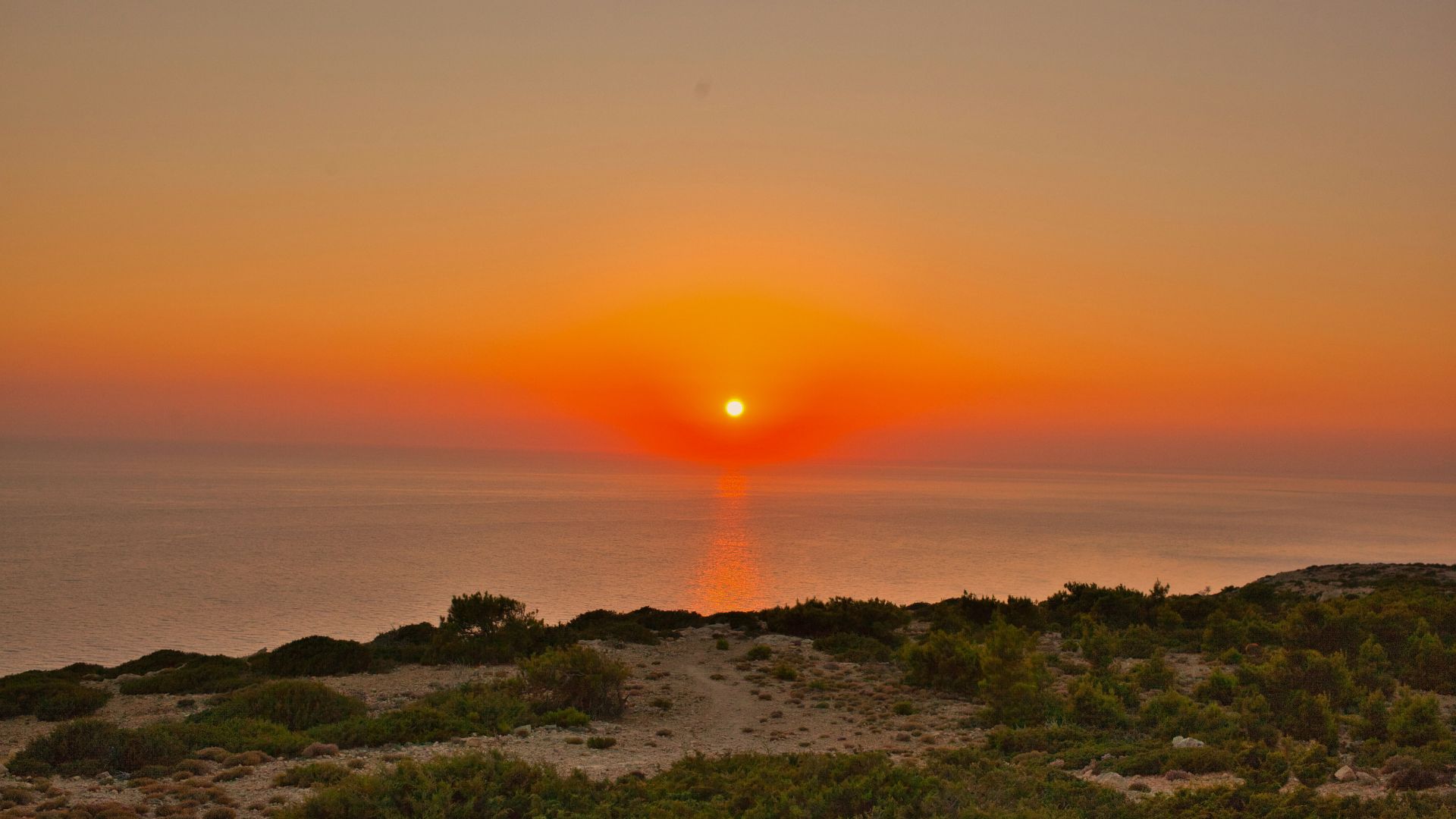 Sunset over the sea at Gavdos Island.