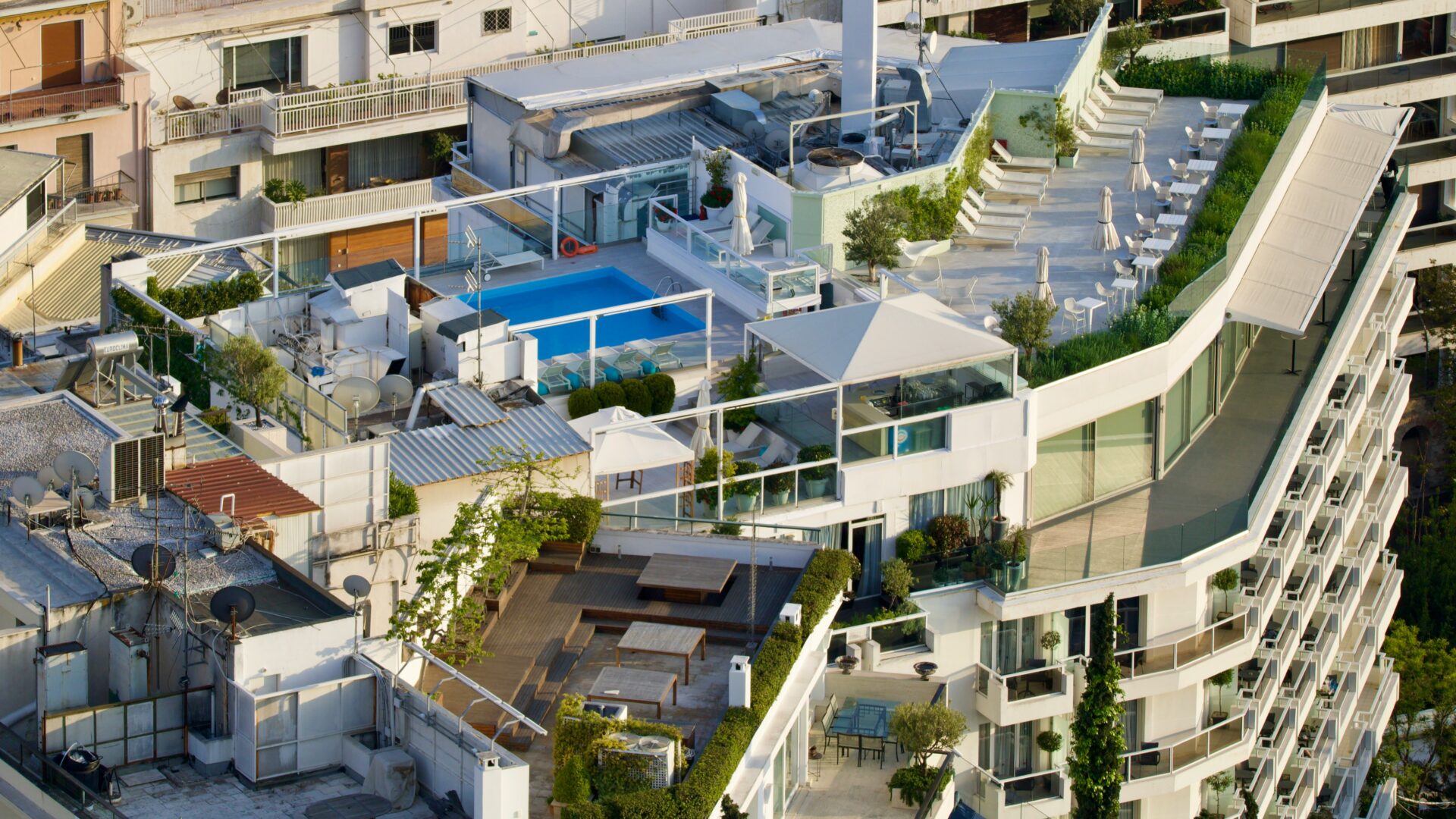 High-rise condo or hotel rooftop in Athens