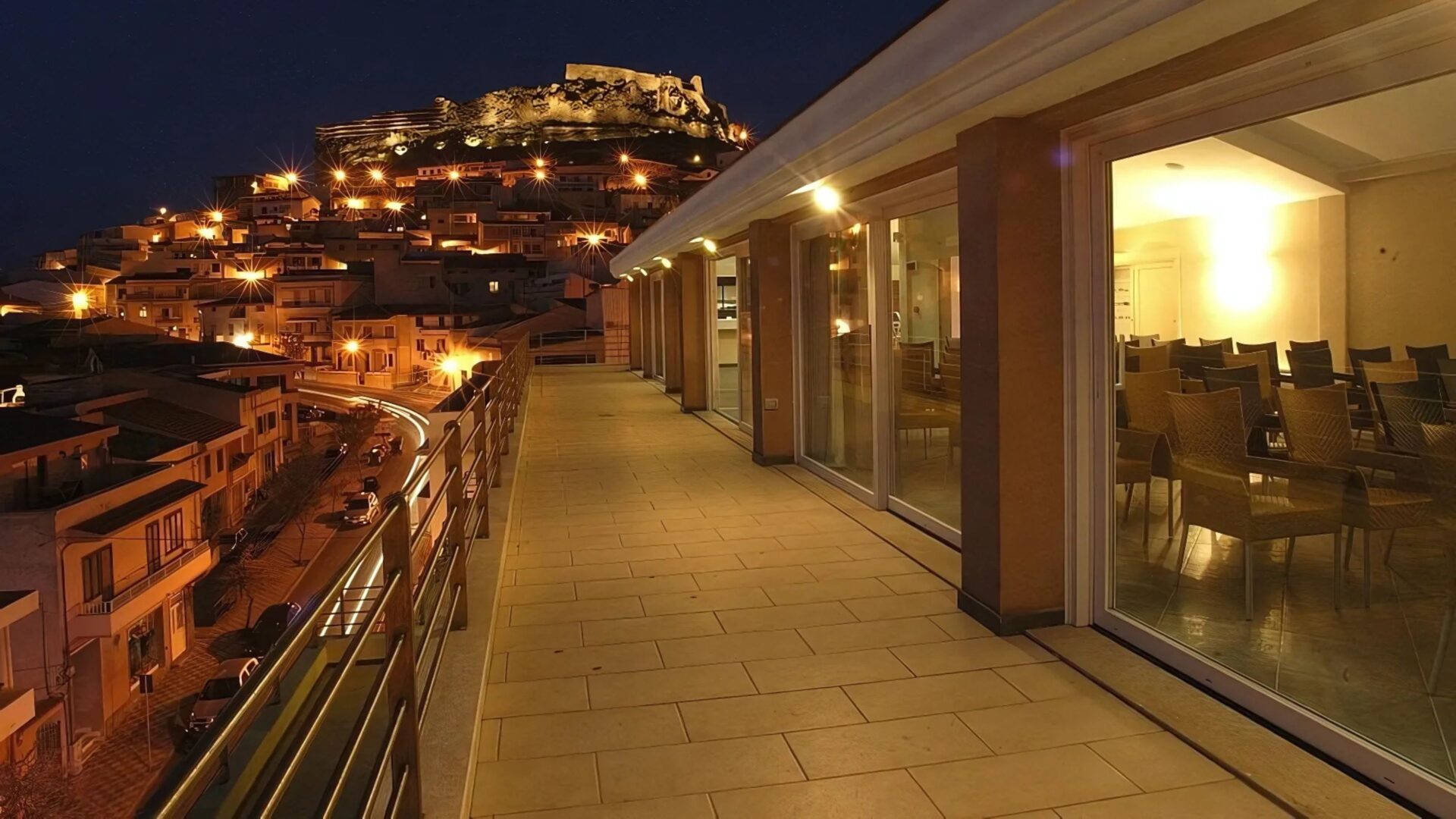 Janus Hotel overlooking the city light of Castelsardo in Sardinia. 