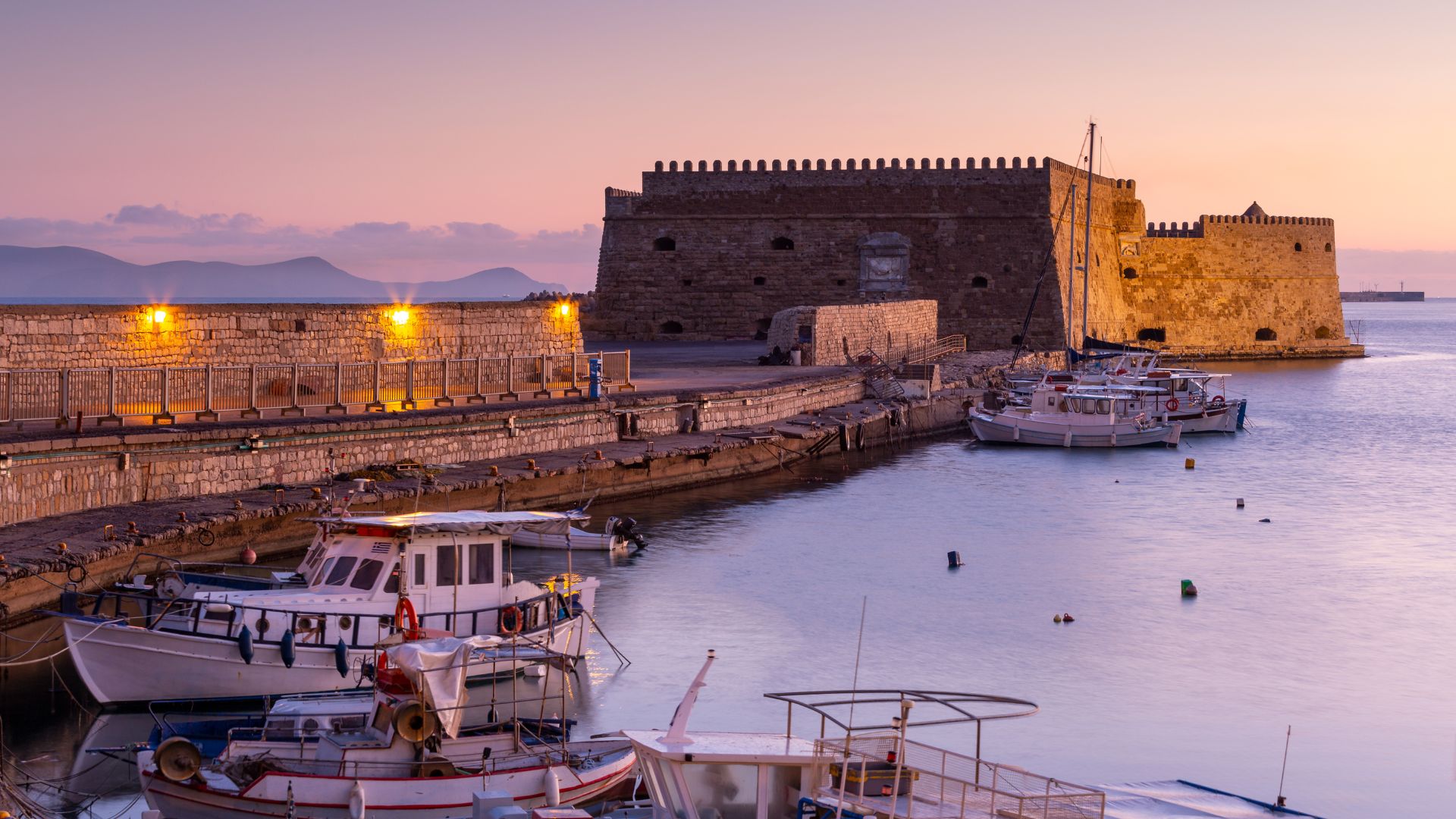 Sunset view of Koules Fortress in Heraklion, Crete, Greece.