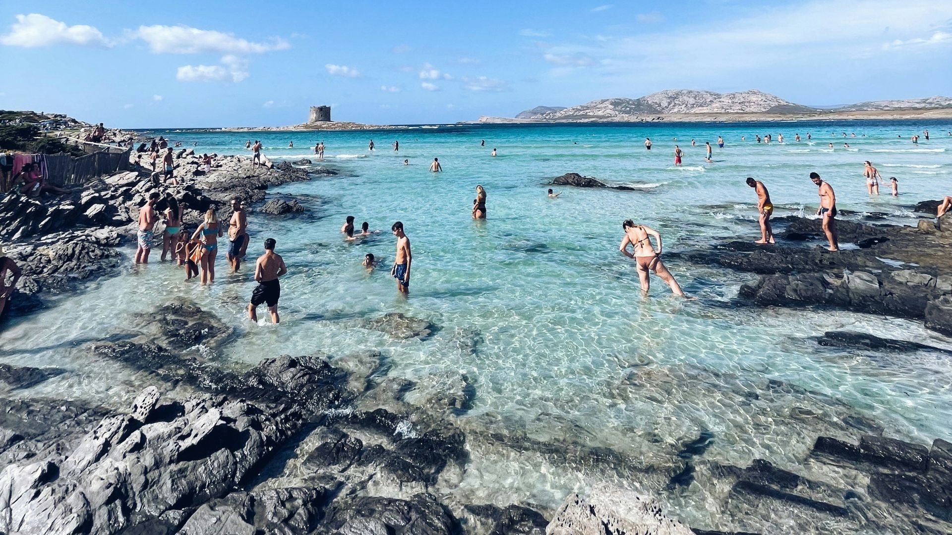 Scenic view of abeach with beach gors at Stintino, Italy 