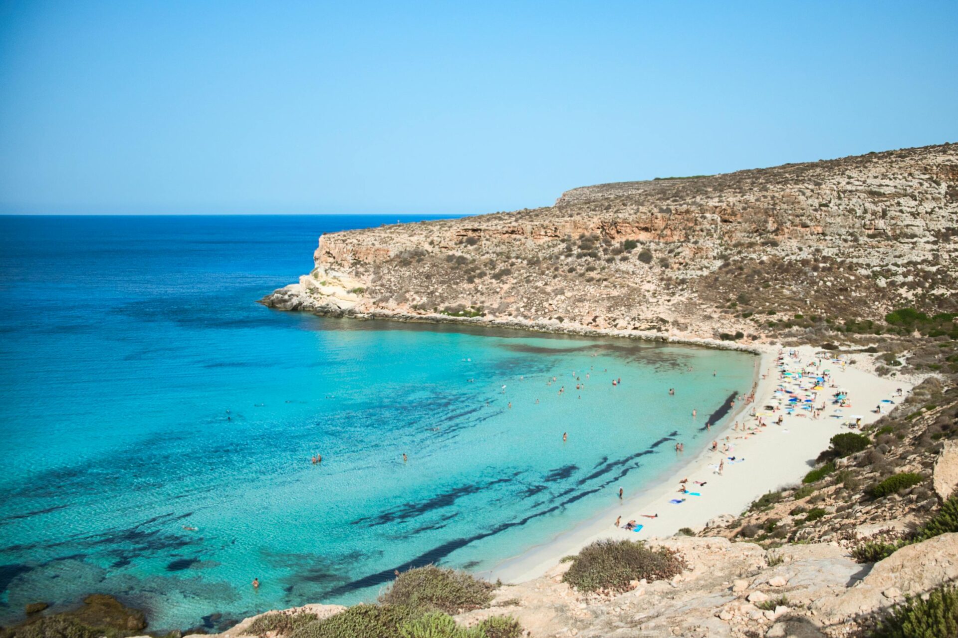 A picturesque beach on Lampedusa in the Pelagie Islands