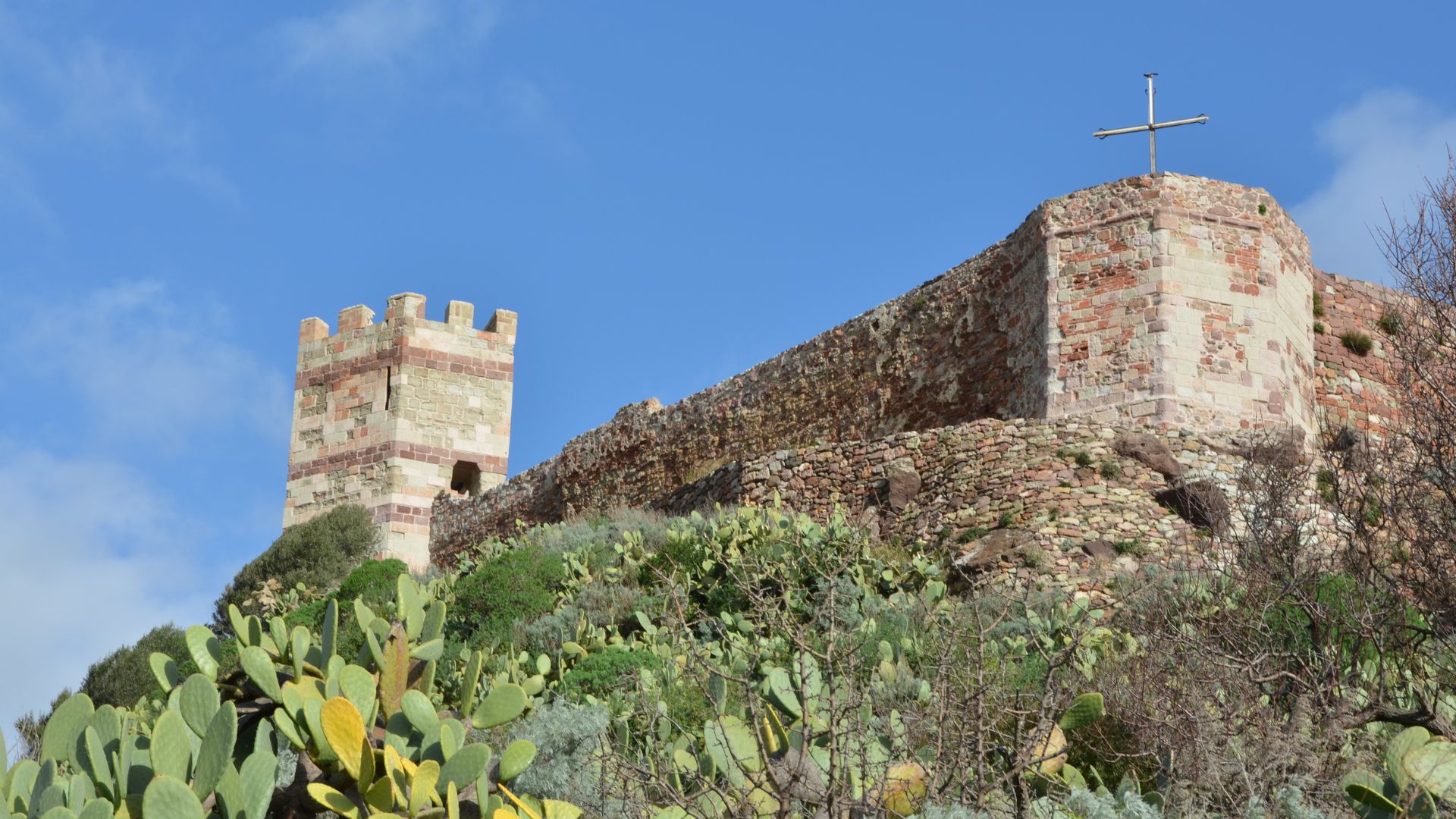 Malaspina Castle on a hill in Bosa, Sardinia