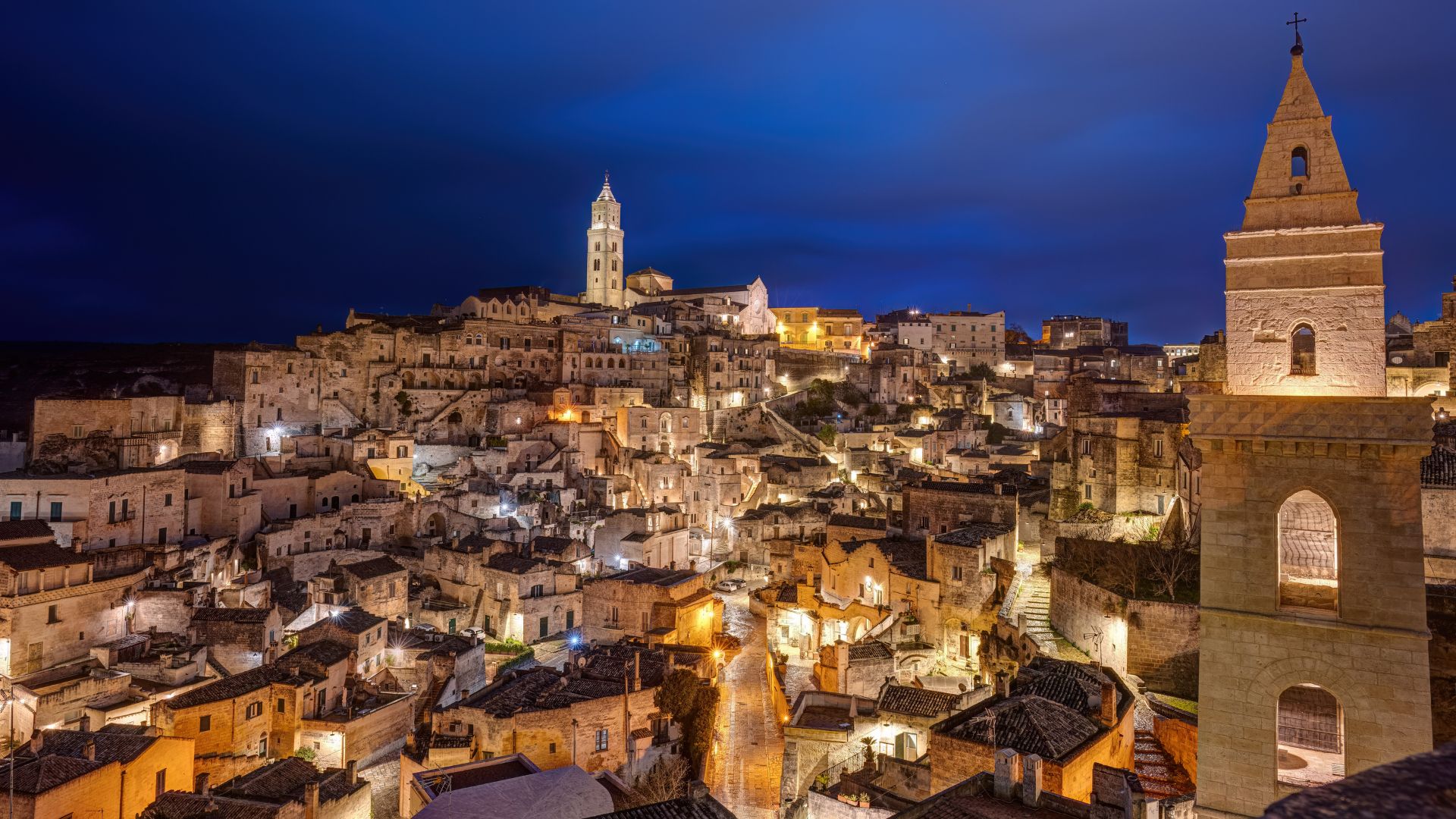The image shows the Sassi di Matera, located in the Basilicata region of southern Italy.