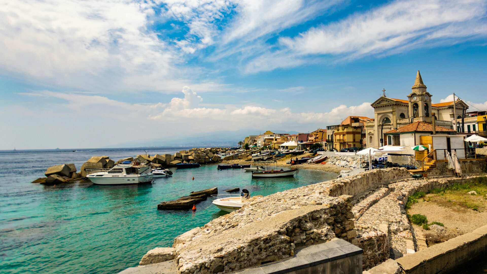 Peaceful beach in Reggio Calabria overlooking the Strait of Messina