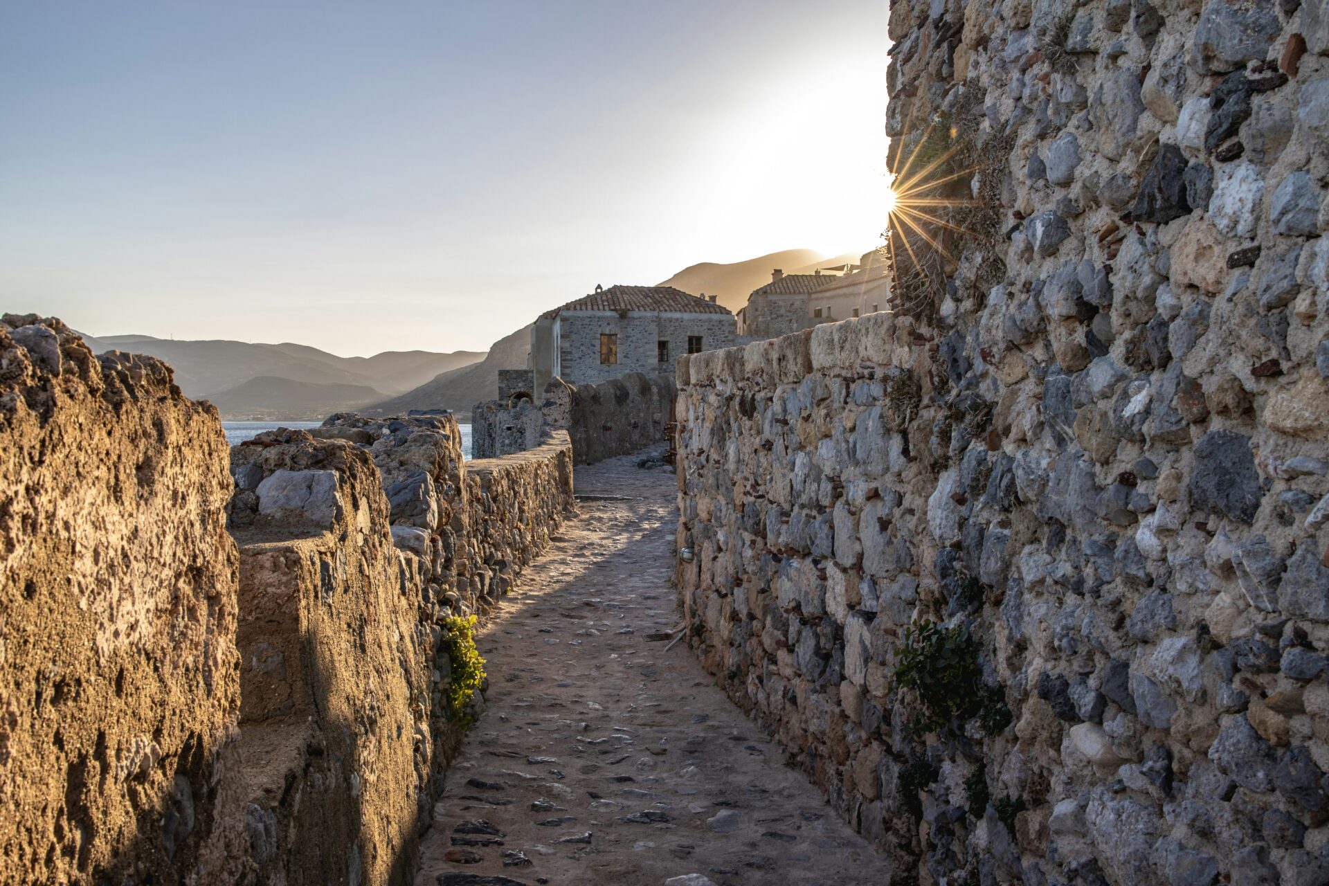 Sunset at Monemvasia Cobblestone Path