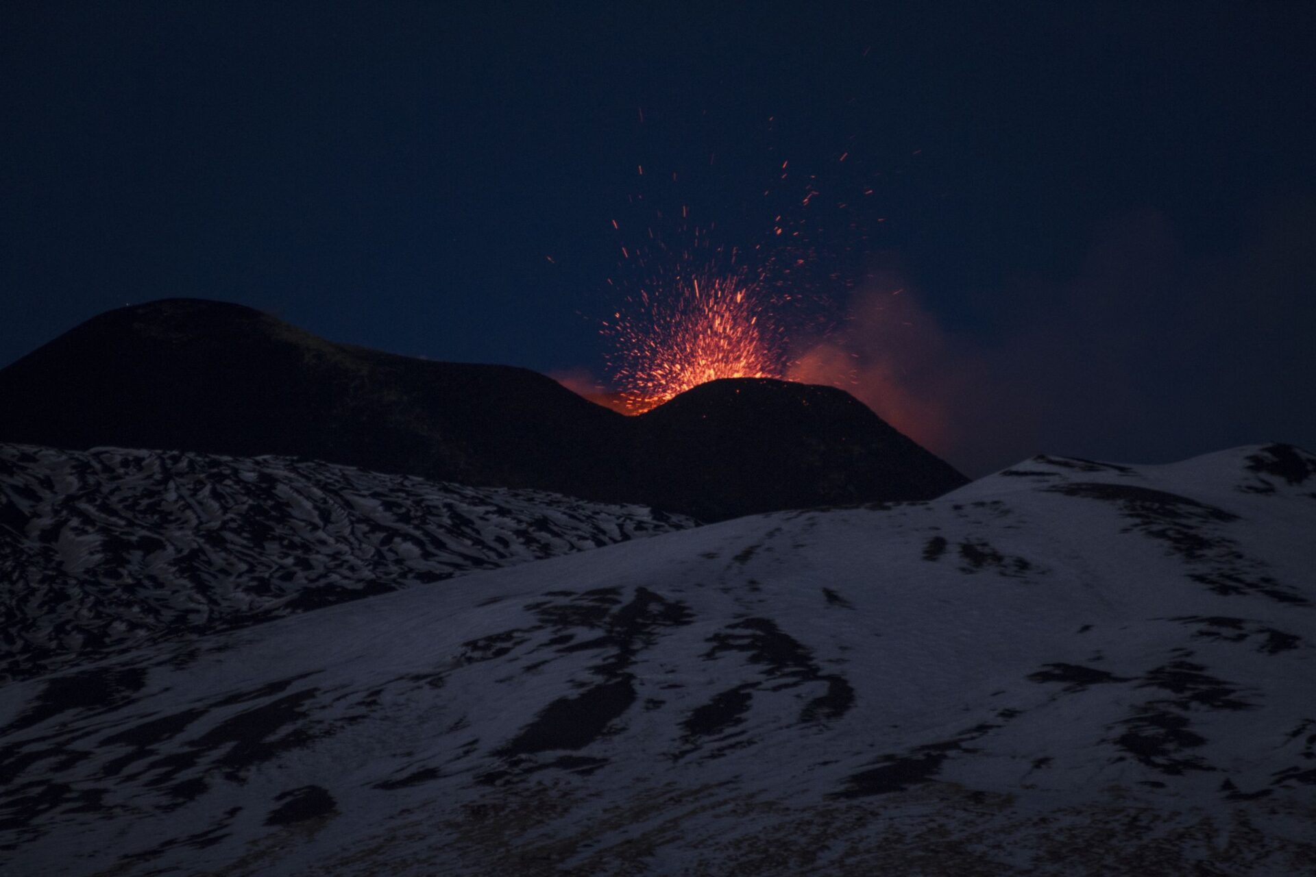 Mt. Etna eruption in winter