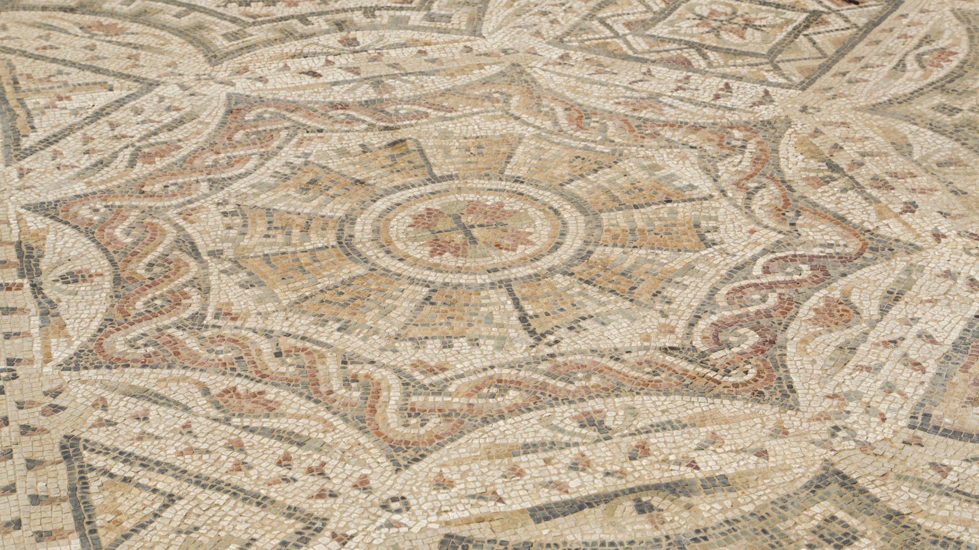 Close up image of floor mosaics at Nora in Cagliari, Sardinia, Italy.