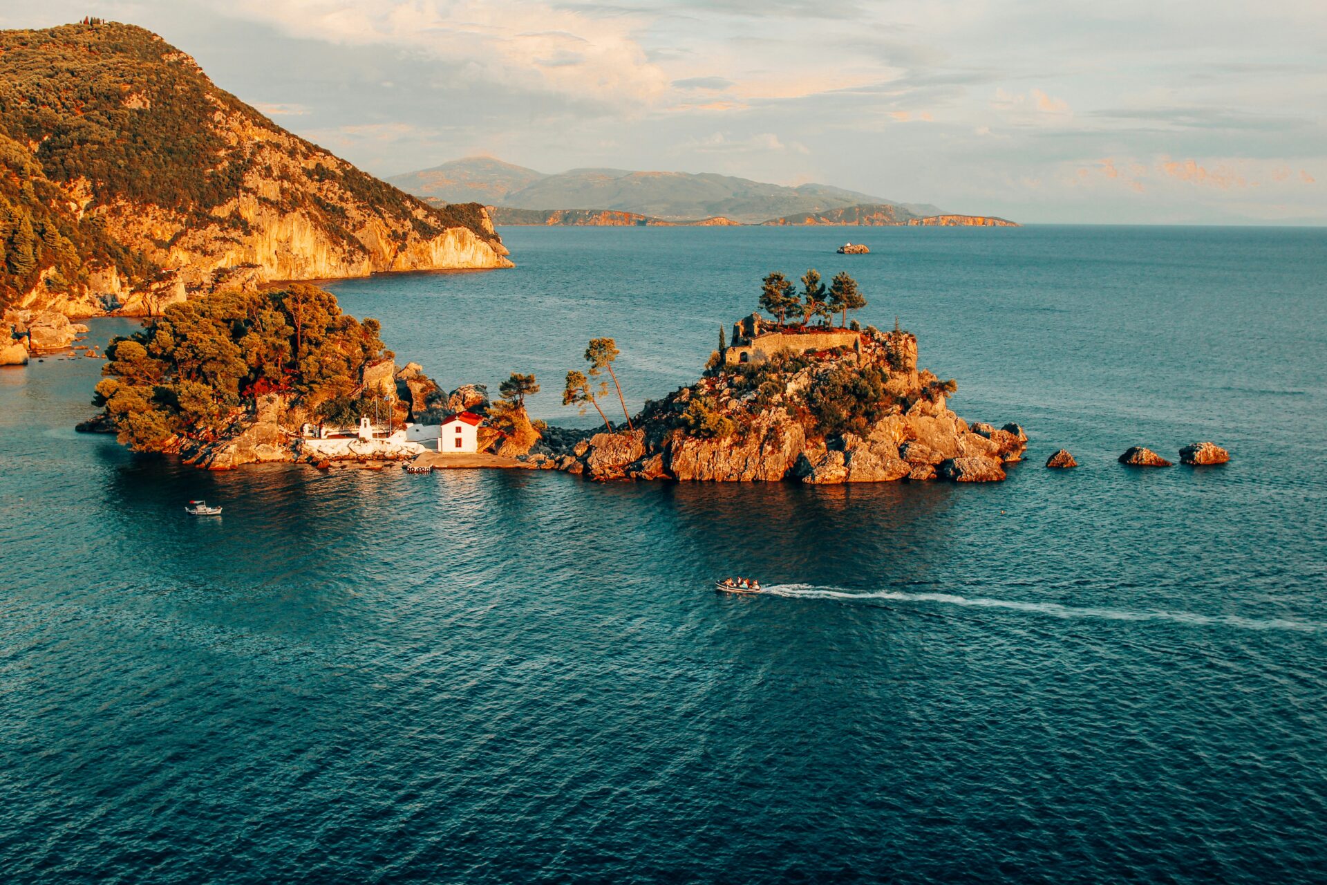 Aerial view of Panagia Islet near Parga