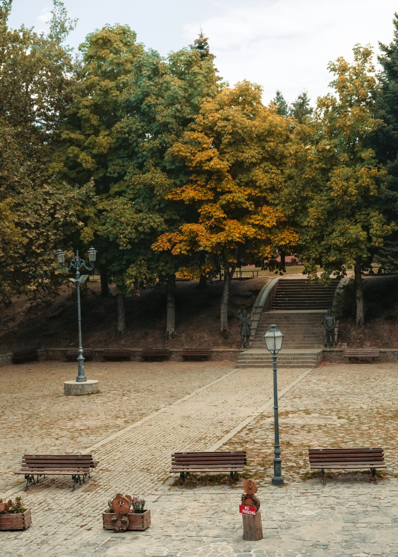 The park in Metsovo, with vibrant autumn foliage