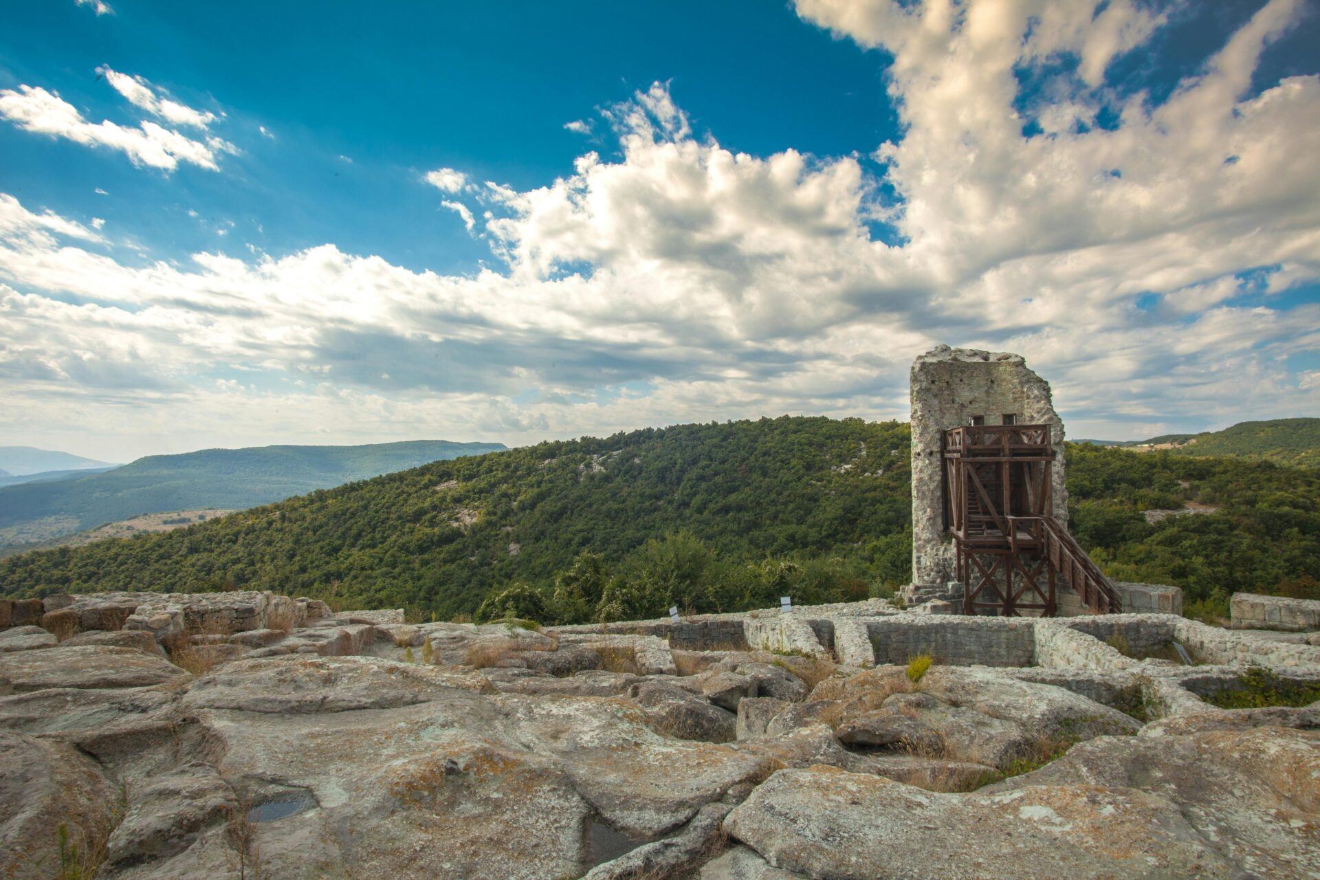 Ancient stone ruins of Perperikon, situated on a rocky hill in the Eastern Rhodopes of Bulgaria.