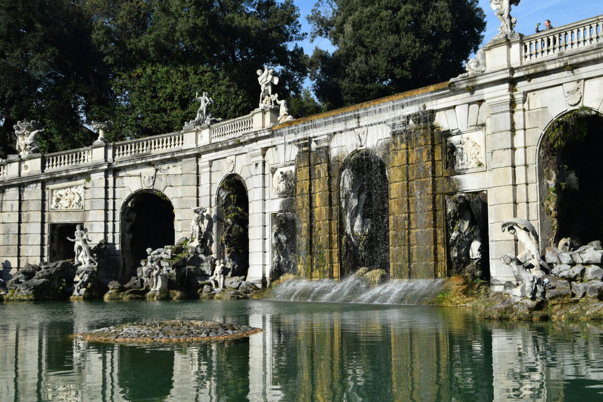 Pond with Fountain and Sculptures in Park - Caserta