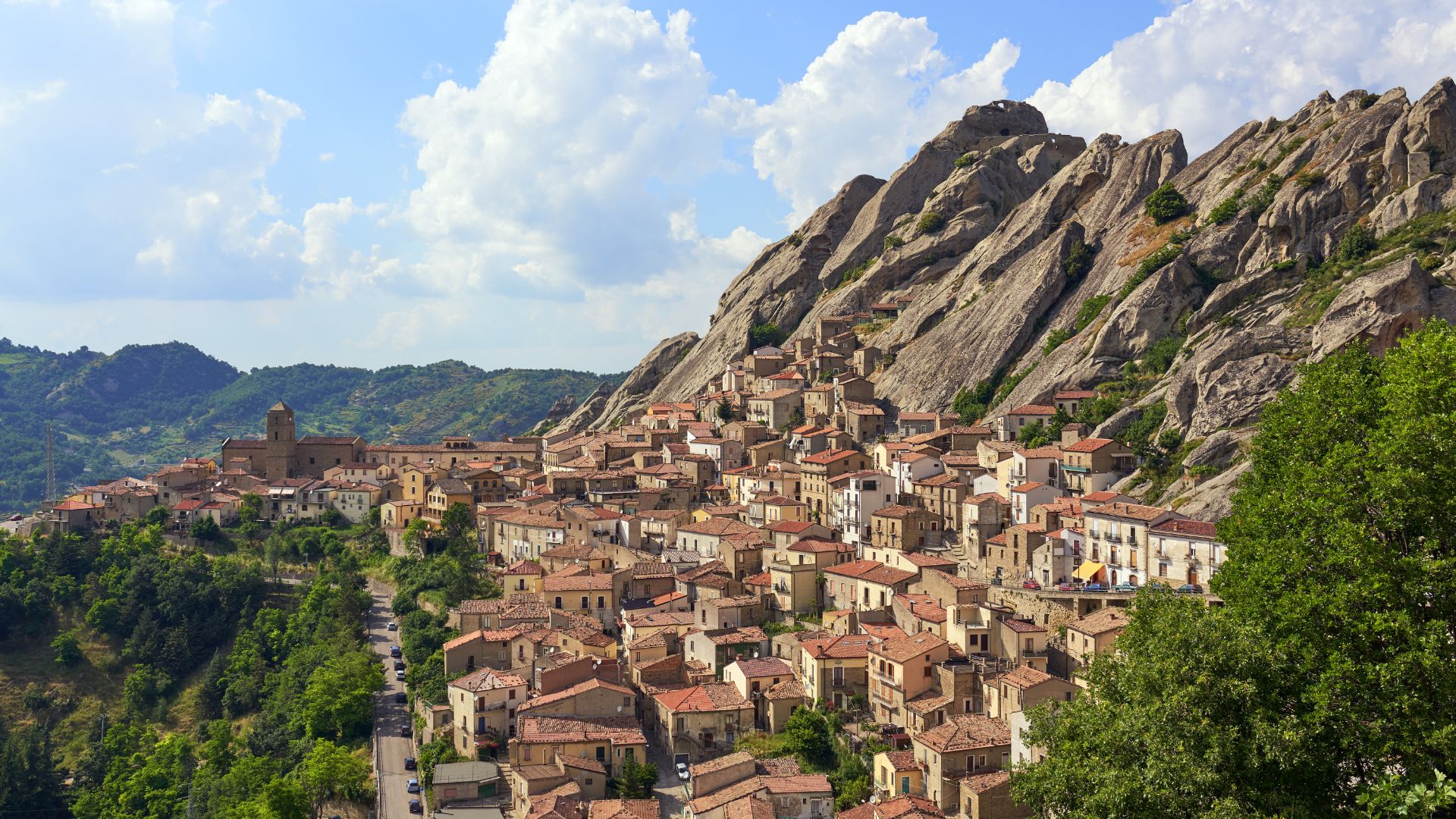 Image shows houses in Potenza, Basilicata, Italy.