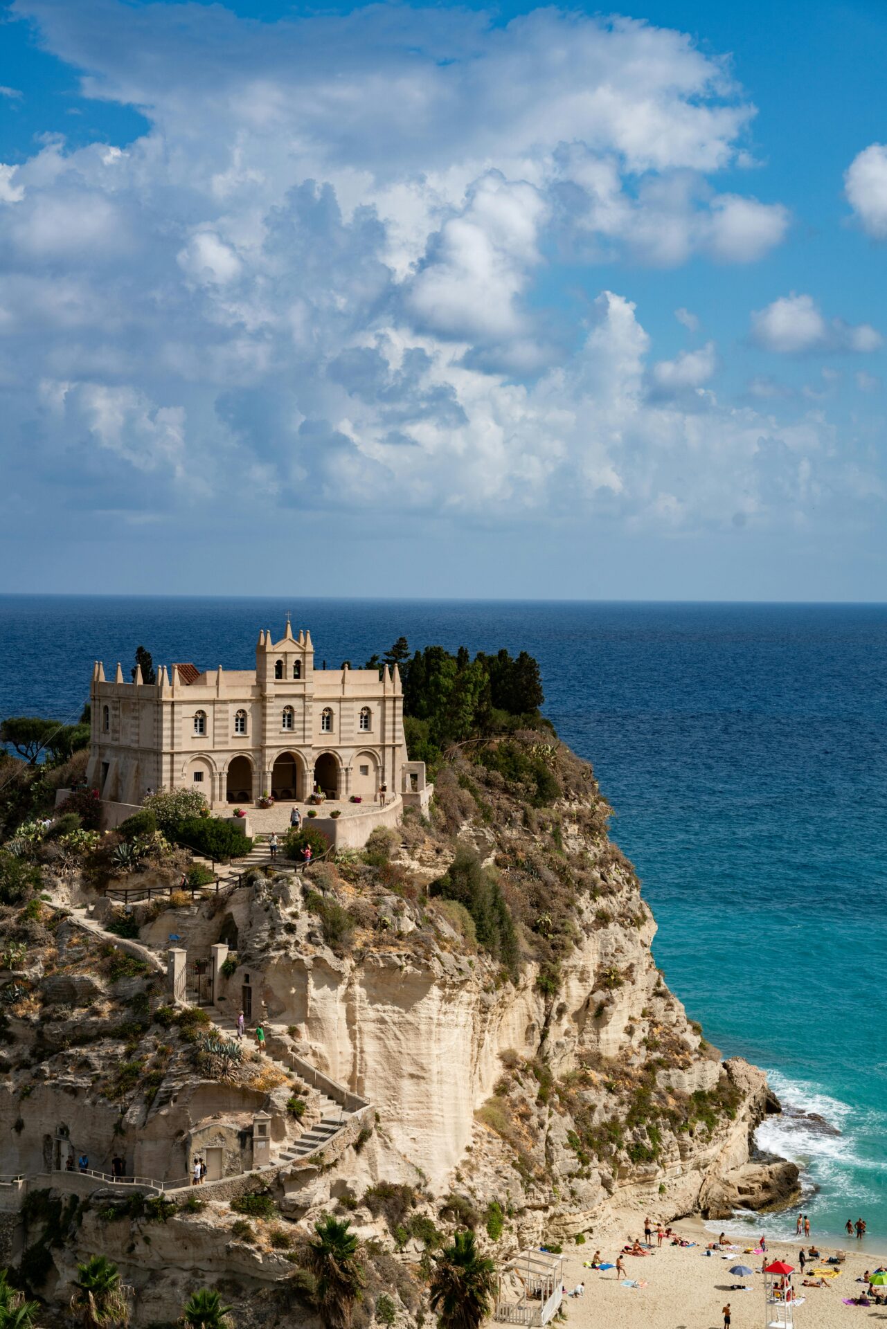 Aerial view of Santa Maria dell’Isola sitting high on a limestone cliff