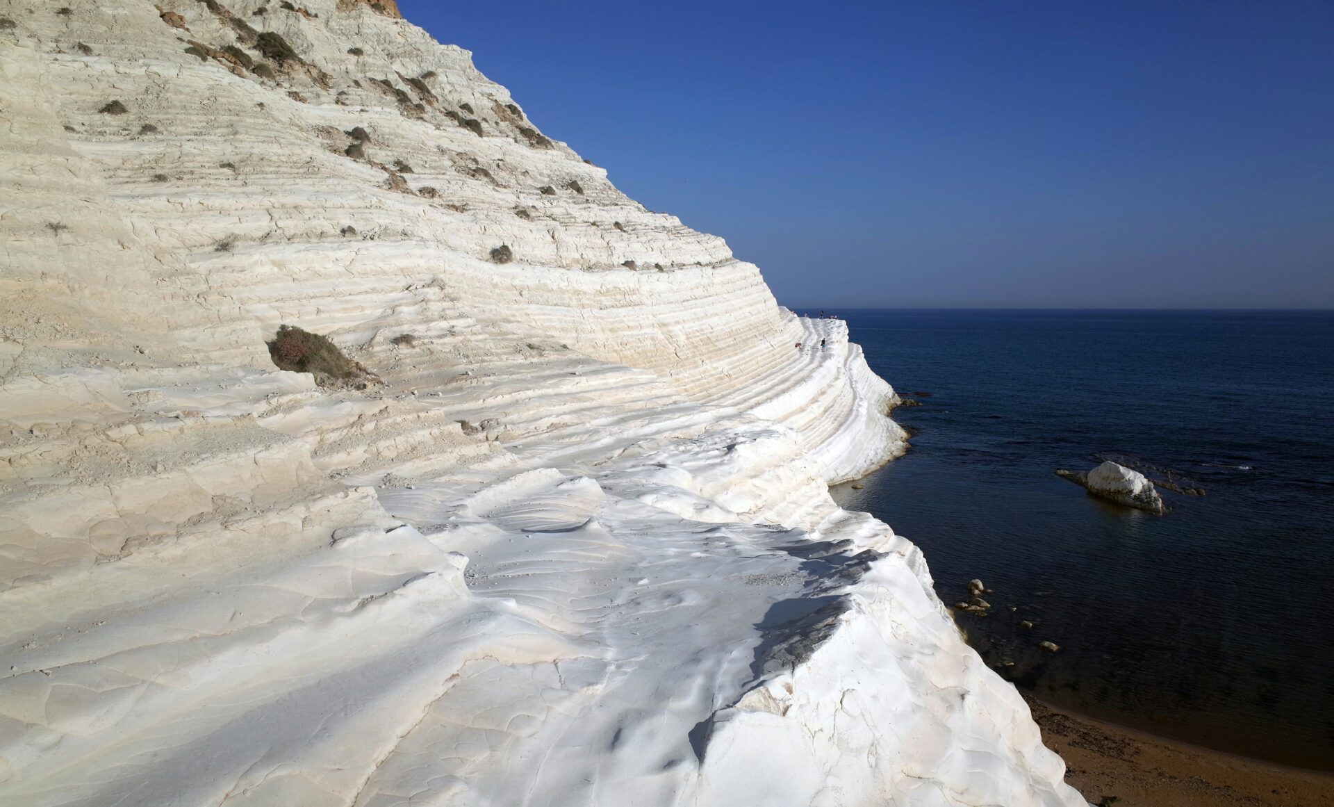 Close-up of the unique white limestone formations of Scala dei Turchi,